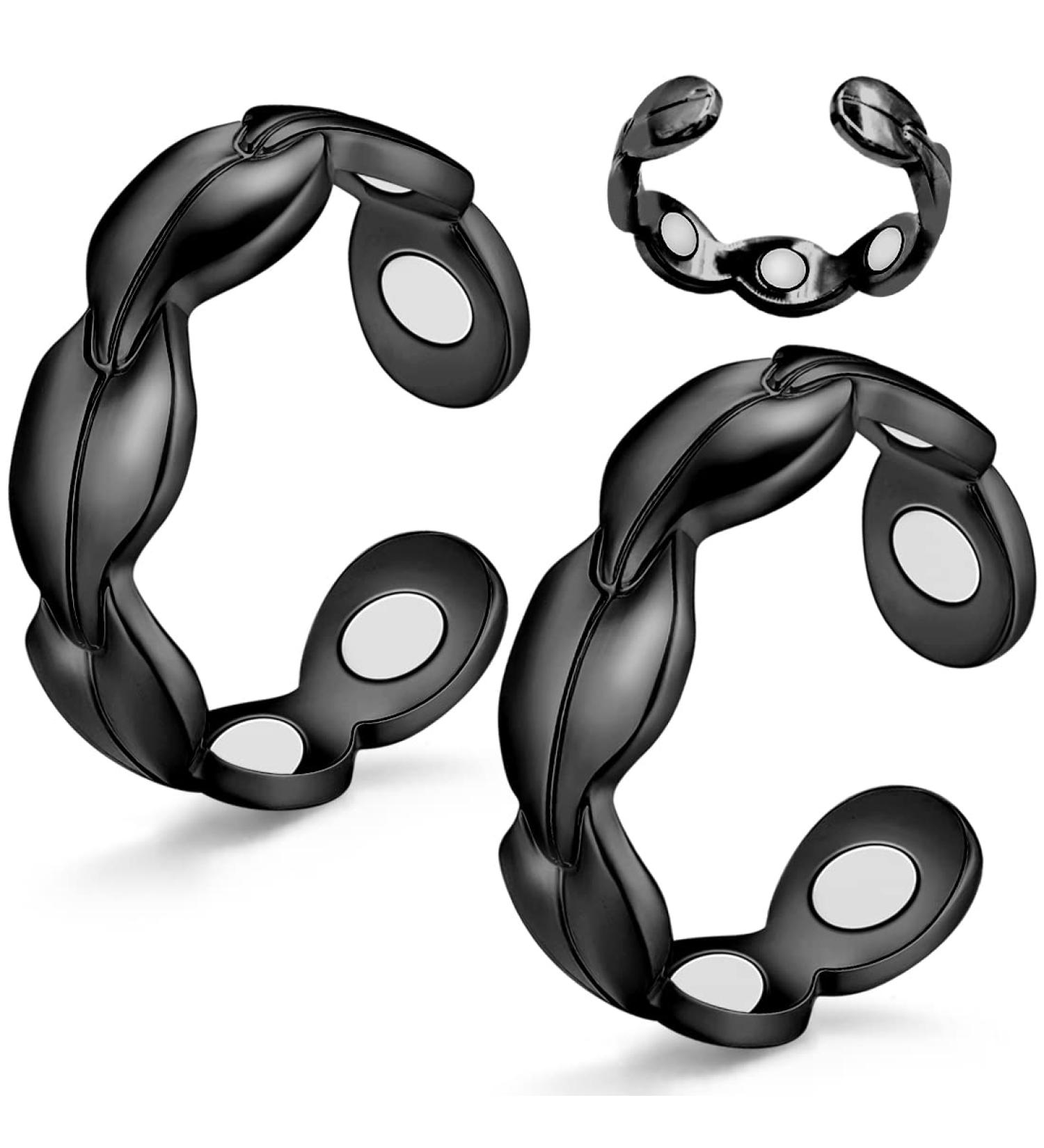 Vicmag Women Adjustable Copper Magnetic Rings - 2PCS 7X Magnets, 3500 Gauss, Pure Copper, Leaf Black - Jewelry Gift Box Included - Buy Online on GoSupps.com