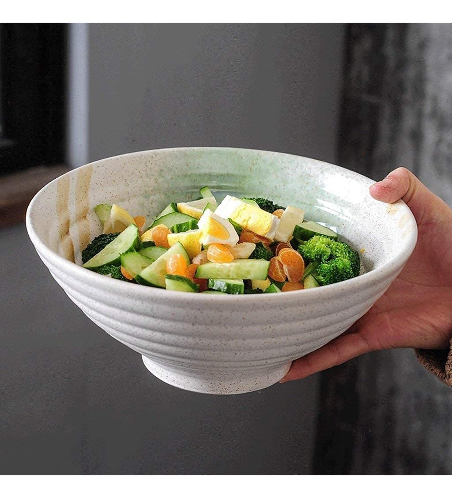 Bowl 9 Inch Ramen Bowl Home Large Capacity Fruit Salad Bowl Round Soup Bowl Green Ceramic Tableware Kitchenware Onecolor - Buy Online on GoSupps.com