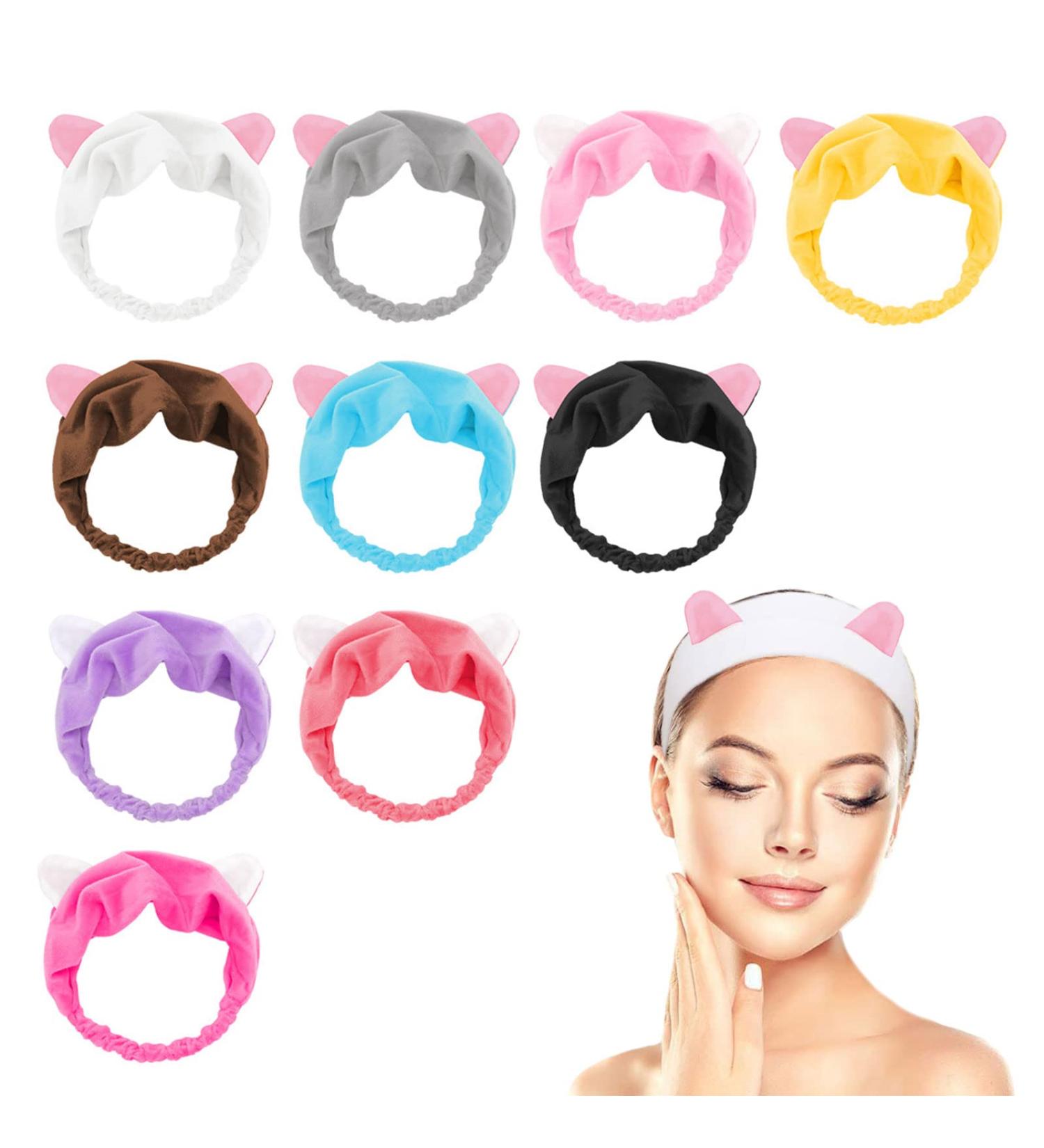 TSHAOUN 10 Pieces Cat Ears Headbands For Face Washing Elastic Cute Wash Headband Hairband Facial Women's Lovely Hair Band For Spa Shower Make Up Wrap Head Band Fits All Head Sizes (Muticolor) - Buy Online on GoSupps.com