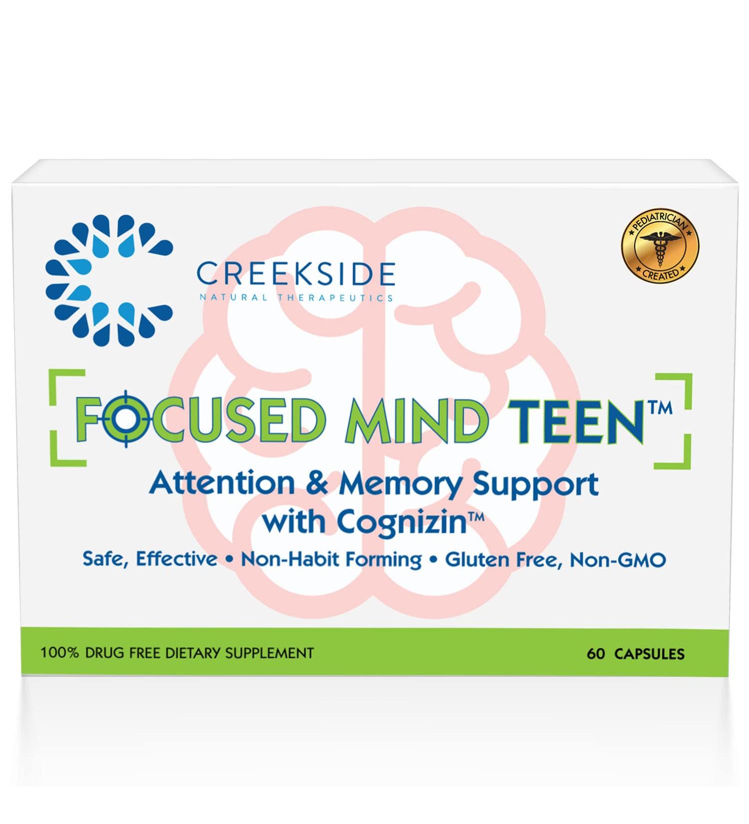 Creekside Natural Focused Mind Teen: Memory & Focus Support w/ Lion's Mane - Pediatrician Formulated, Vegan - 60 Capsules - Buy Online on GoSupps.com