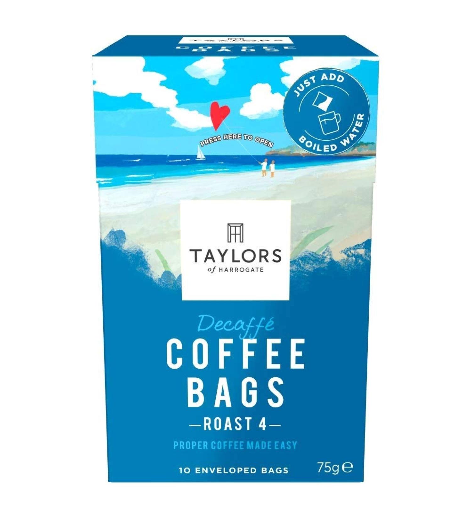 Coffee Taylors of Harrogate Fair Trade Roast Ground Coffee Bags 10 Bags (Decaffeinated 1 Box (10 Bags)