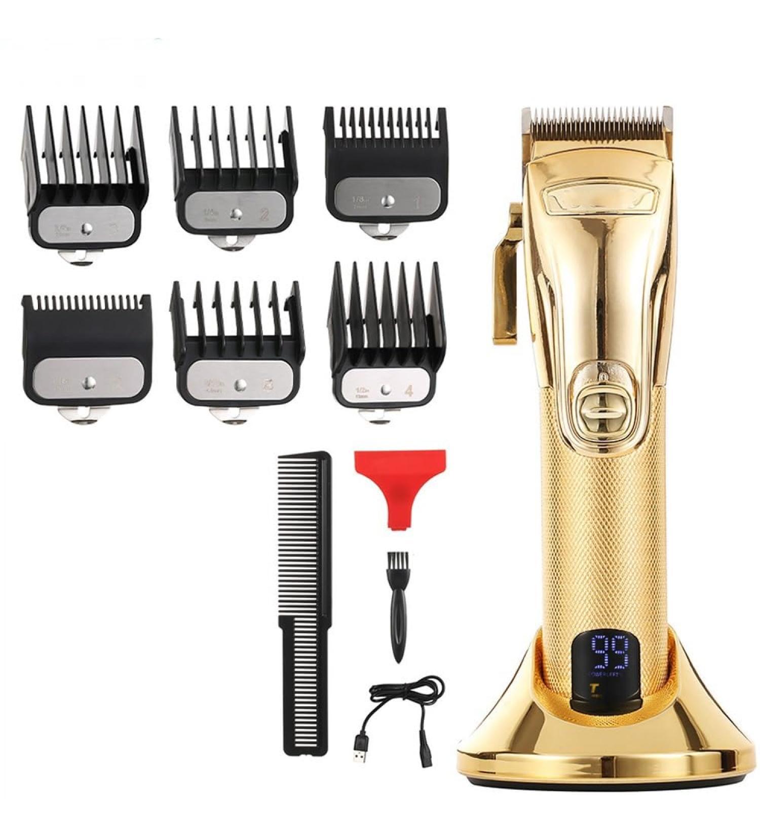 Professional Hair Clippers for Men - Rechargeable Barber Trimmer with LCD Display - Gold Electric Hair Clipper for Salon Use - Buy Online on GoSupps.com