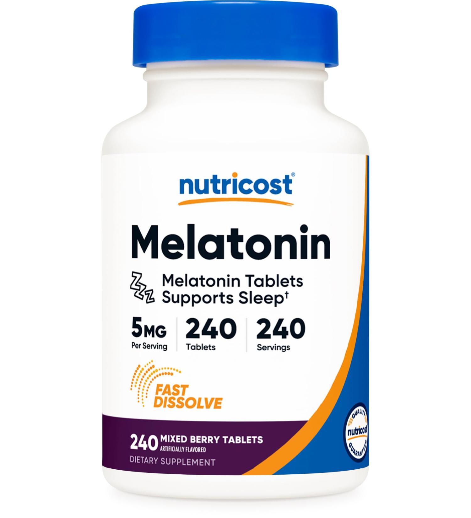 Nutricost Melatonin 5mg 240 Fast Dissolve Tablets (Mixed Berry Flavor) - Non-GMO Gluten Free - Buy Online on GoSupps.com