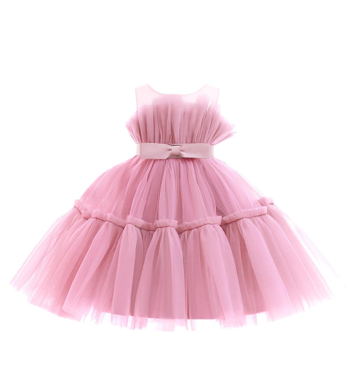 Miipat Baby Girl Tulle Sleeveless Dress with Headband | Princess Party Birthday Wedding Flower Girl Dress | 12-18 Months Dustpink - Buy Online on GoSupps.com