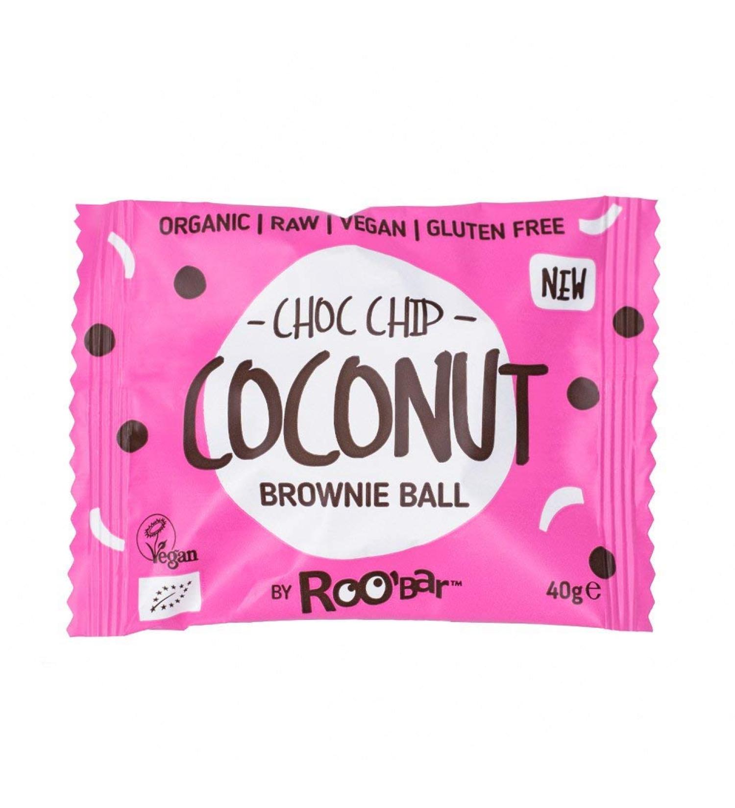 Brownie Ball Choc Chip and Coconut 100% Organic Raw Ball 12x 40g by Roobar