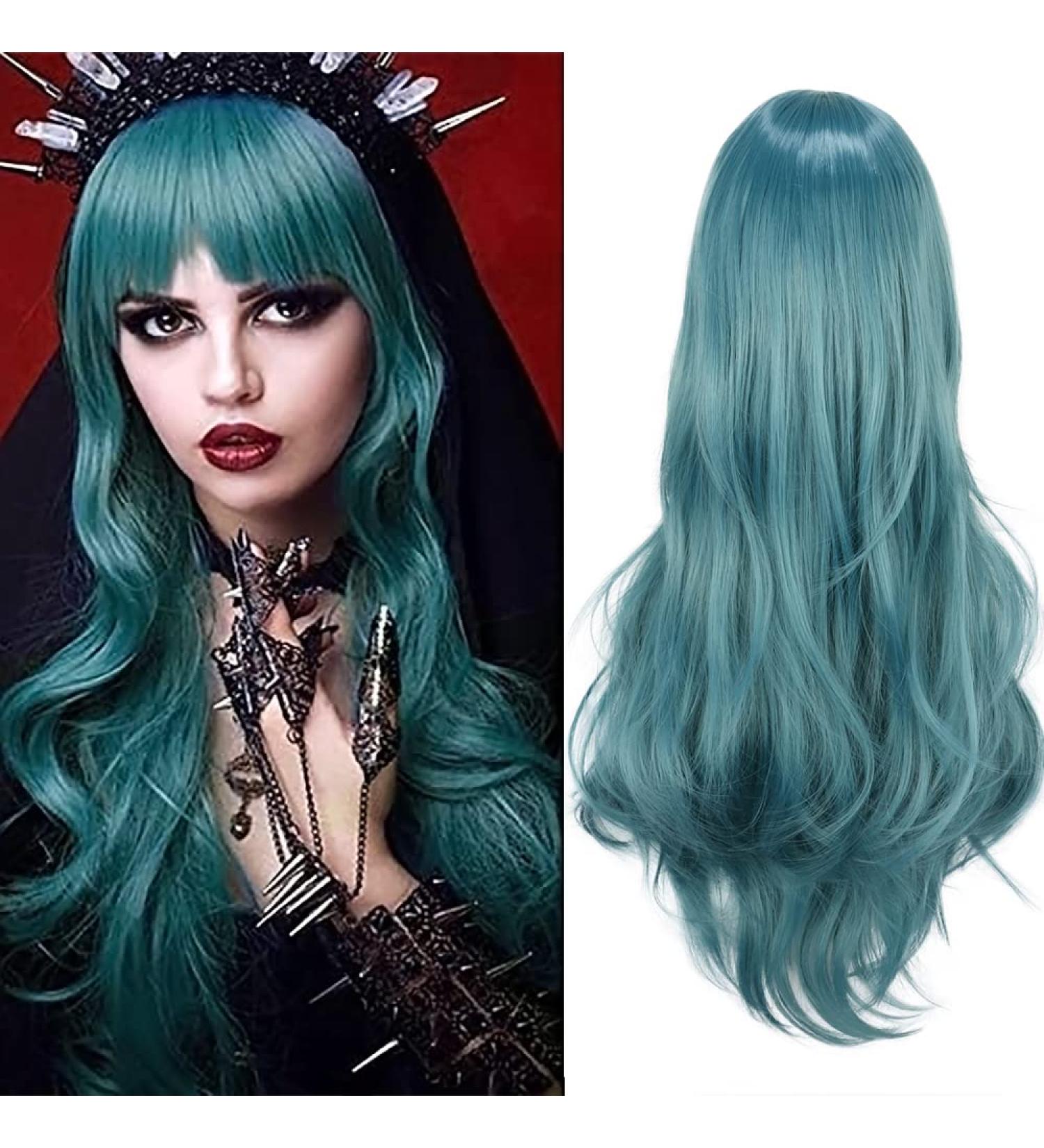ColorfulPanda Long Wavy Blue Grey Synthetic Wig with Bangs for Women - Anime Cosplay Costume Party Hairpiece - Buy Online on GoSupps.com