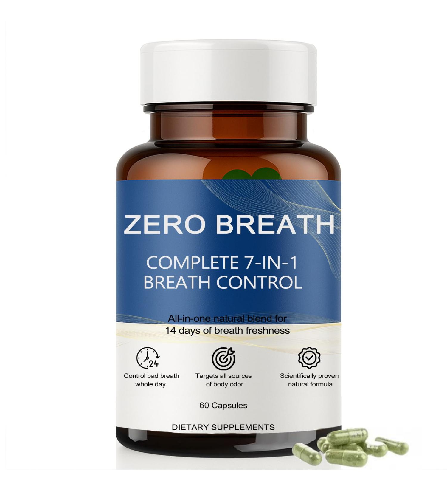 Slifthistle Zero Breath Bad Breath Capsules 7-in-1 Body Deodorizing Supplement with Chlorophyllin Mint Extract Probiotic Blend Oral Freshness in 14 Days - Buy Online on GoSupps.com