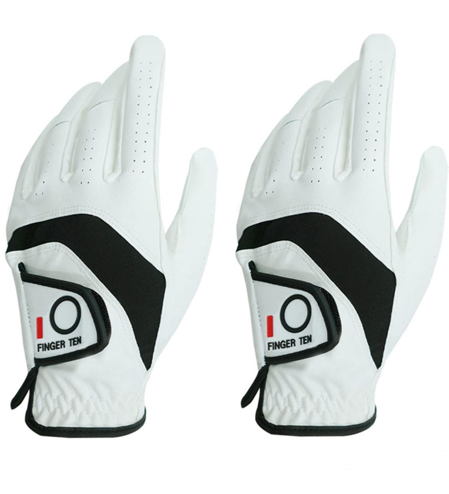 Buy Finger Ten Leather Golf Gloves for Men | Left & Right Hand | Slipproof & Rain-Resistant | Sizes S-XL - 2 Pieces - Buy Online on GoSupps.com