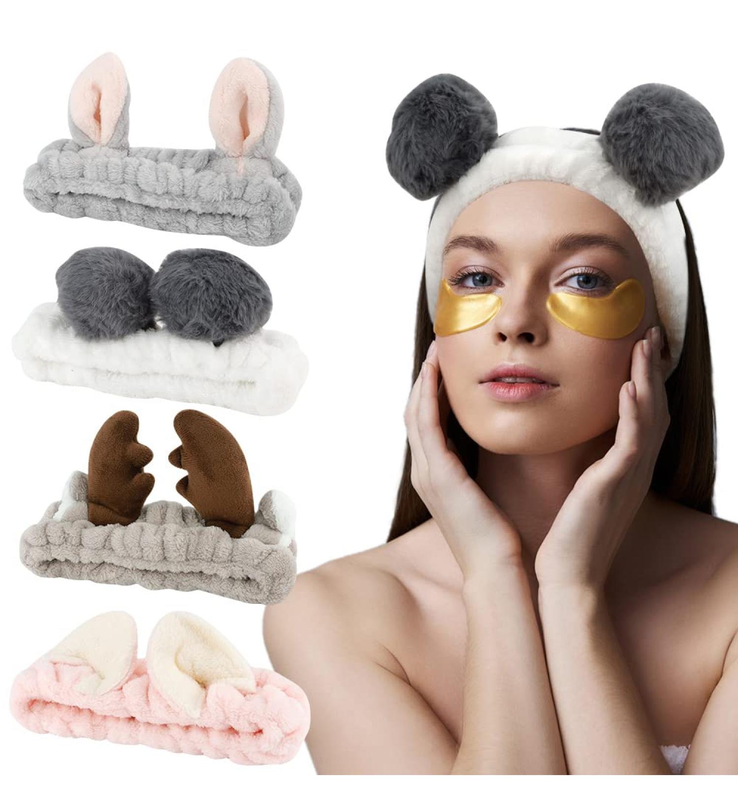 AHONEY Animals Ears Headbands - 4Pcs Cute Coral Fleece Makeup Spa Headbands for Women and Girls - Buy Online on GoSupps.com