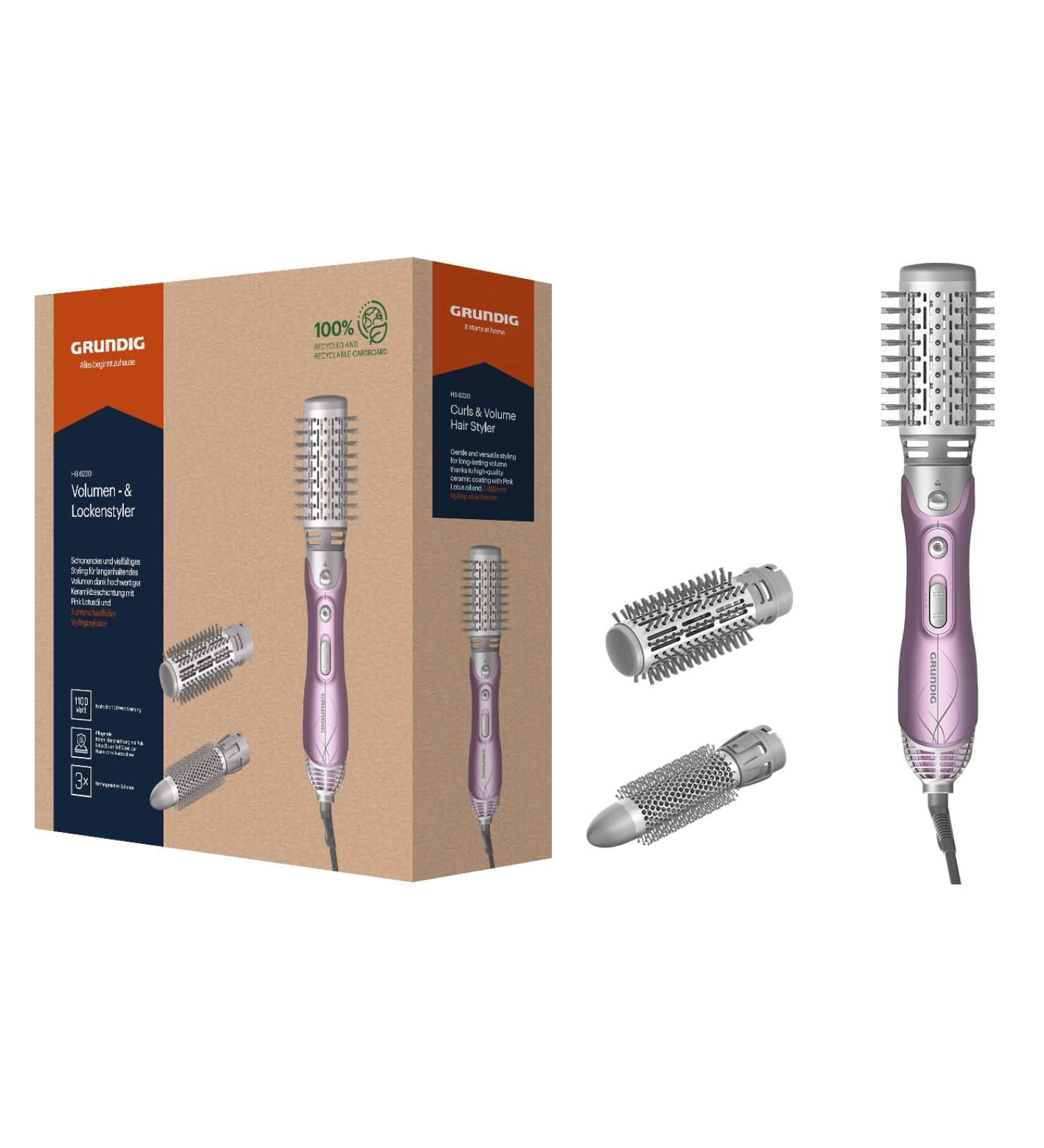 Grundig HS 6220 Volume & Lockenstyler | 1100W | 3 Thermal Brushes | Ceramic Coating with Pink Lotus Oil | Overheating Protection | For All Hair Lengths | 2023 Model - Buy Online on GoSupps.com