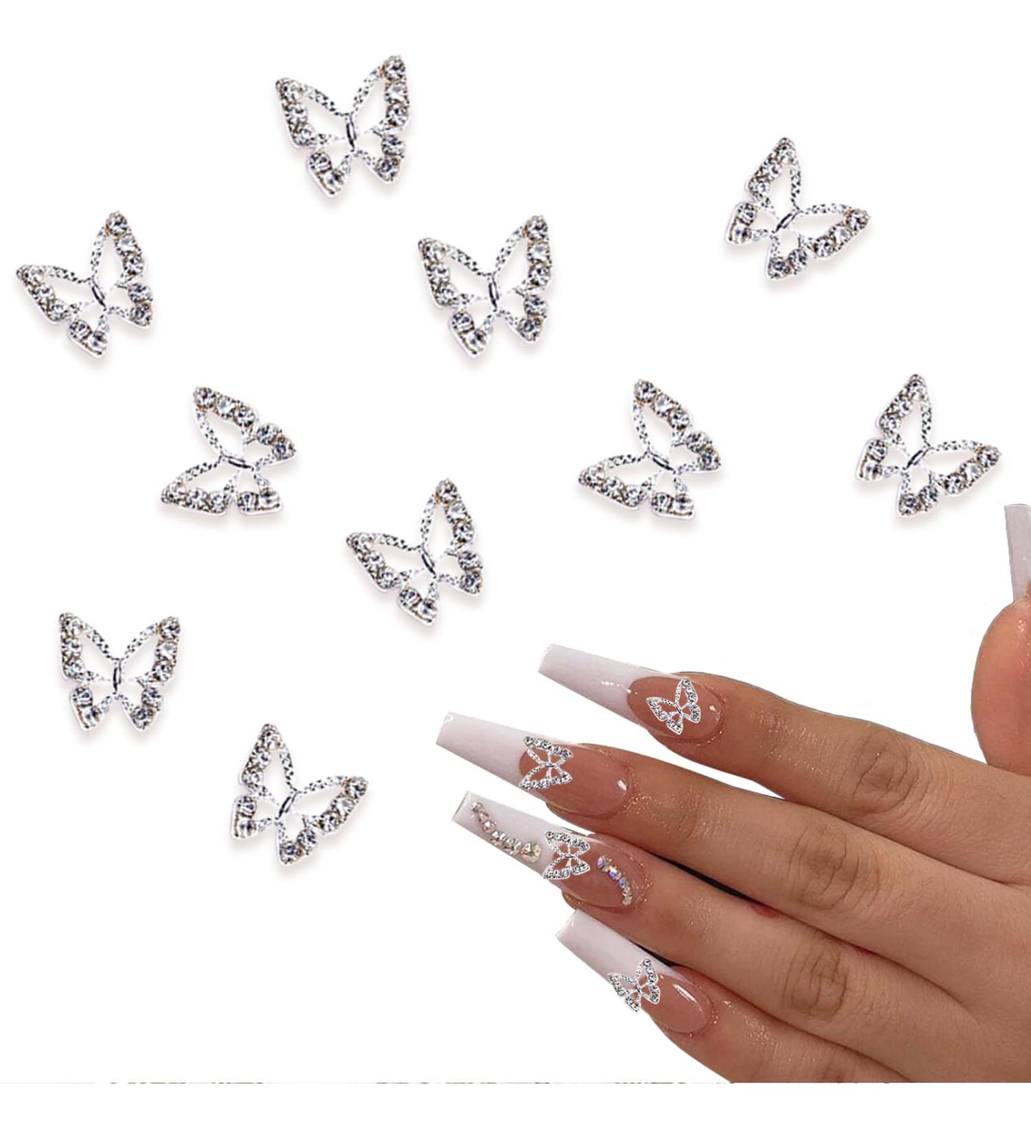 Buy IOSPKKIO 10 Alloy Silver Butterfly Nail Charms - Nail Art Trailer & Edelstones Jewelry - International Shipping - Buy Online on GoSupps.com