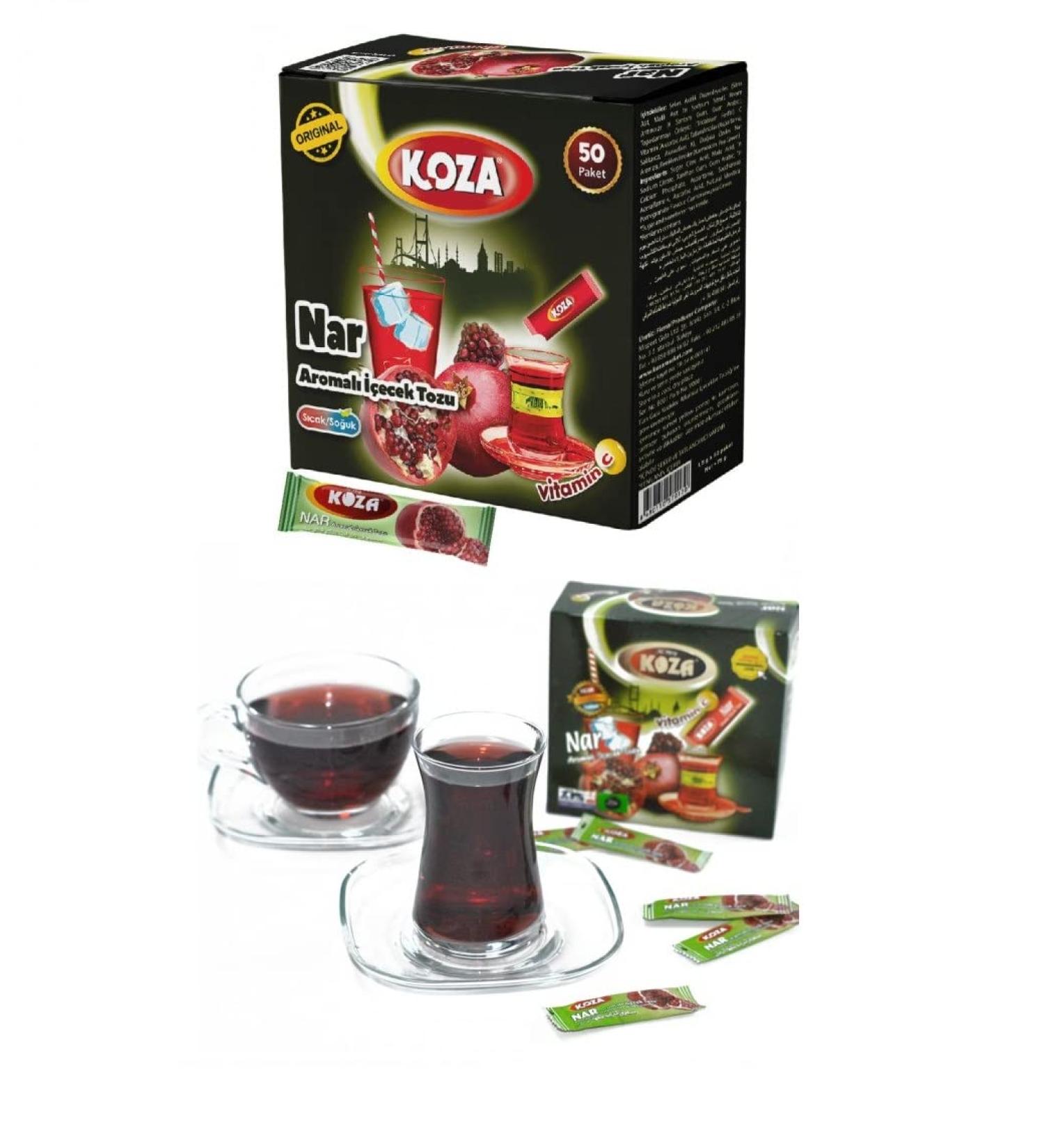 Koza Pomegranate Instant Beverage Powder Sticks - 50 Pack | Hot & Cold Drink Mix | Turkish Tea & Iced Tea Powder | Fruity Refreshment - Buy Online on GoSupps.com
