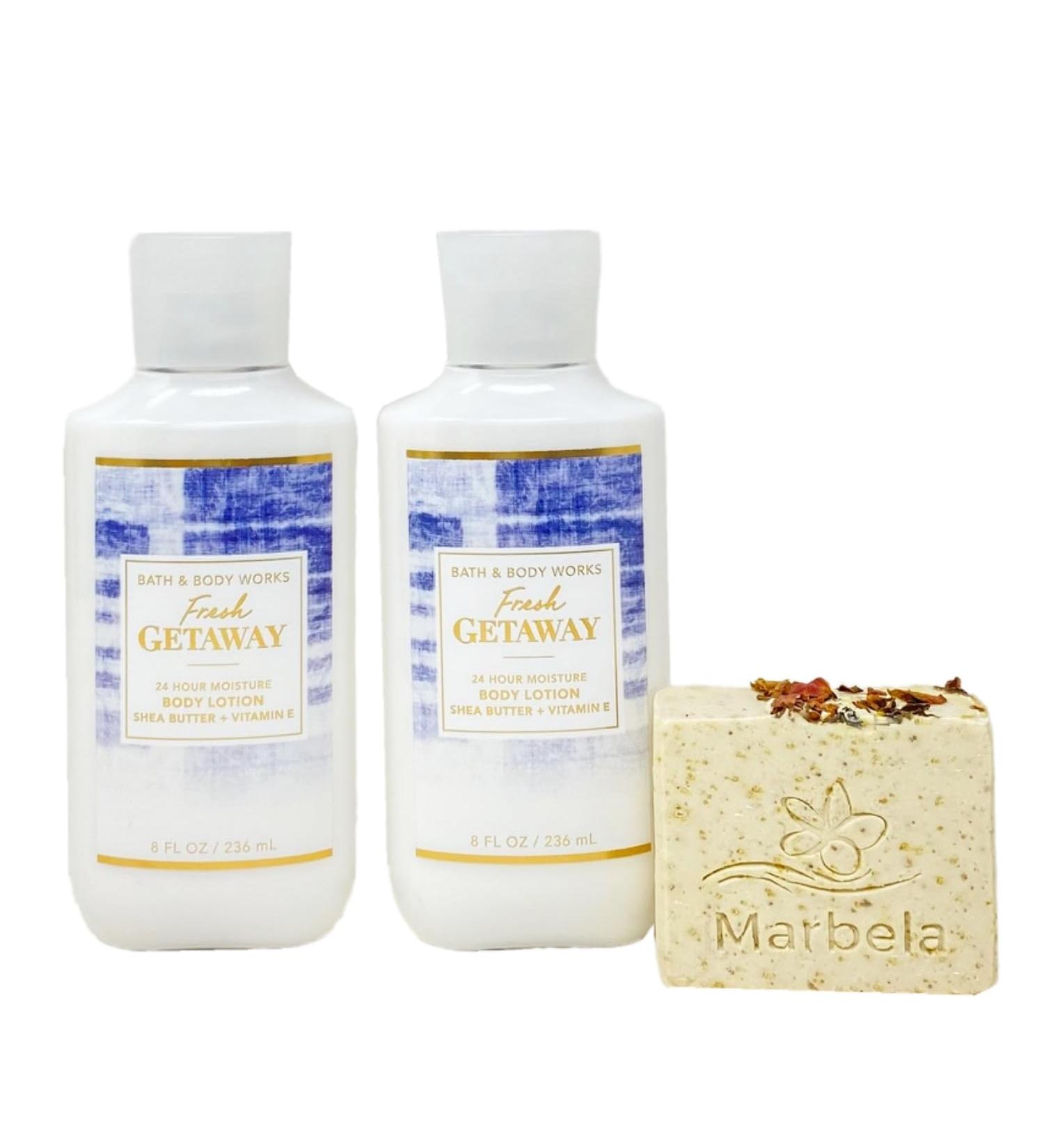Bath & Body Works Fresh Getaway - 2 Moisture Body Lotion Gift Set with a Creamy Rose Bar Soap
