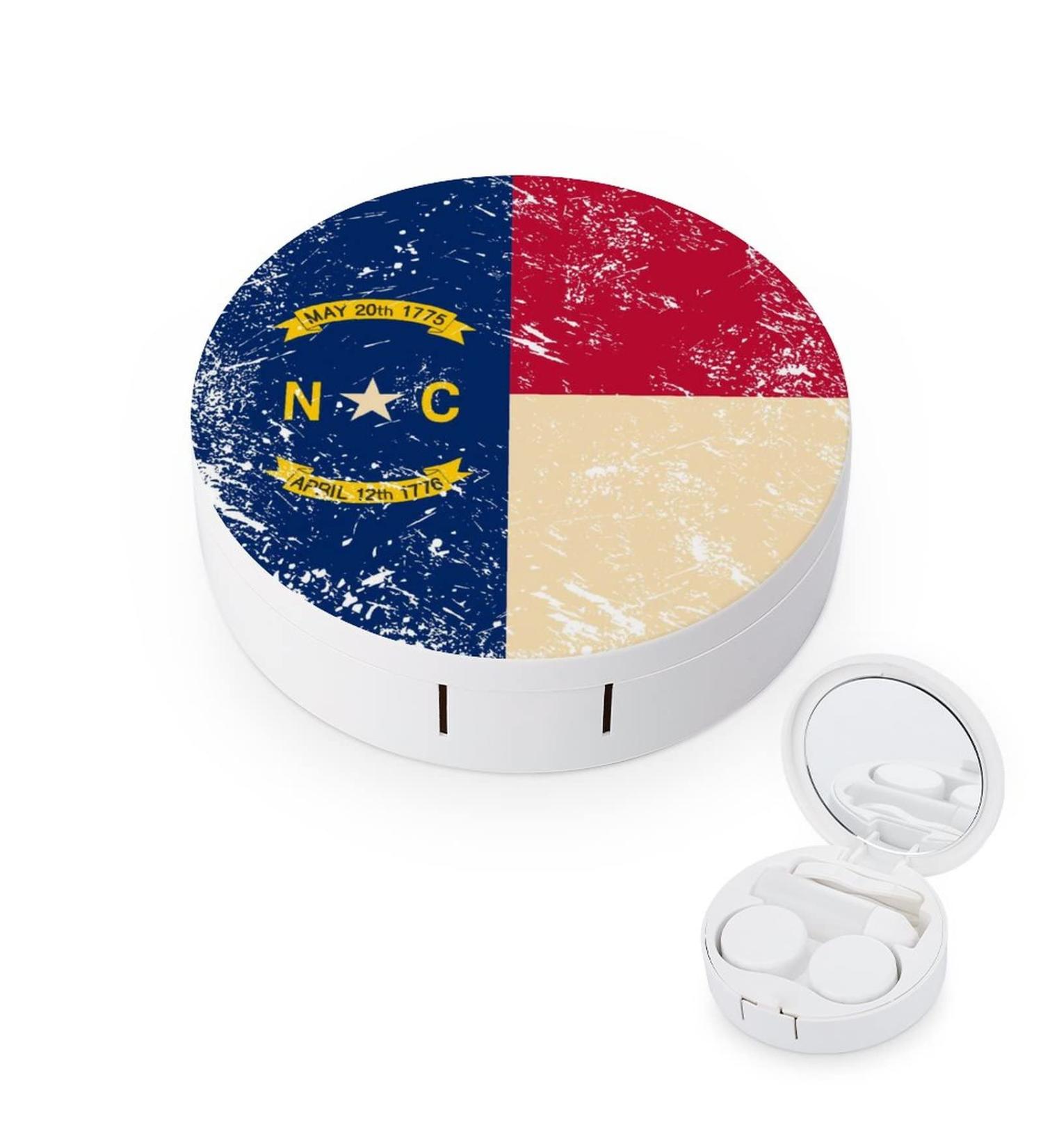 North Carolina State Flag Round Case For Contact Lens Kit Storage Box with Mirror Printed - Buy Online on GoSupps.com