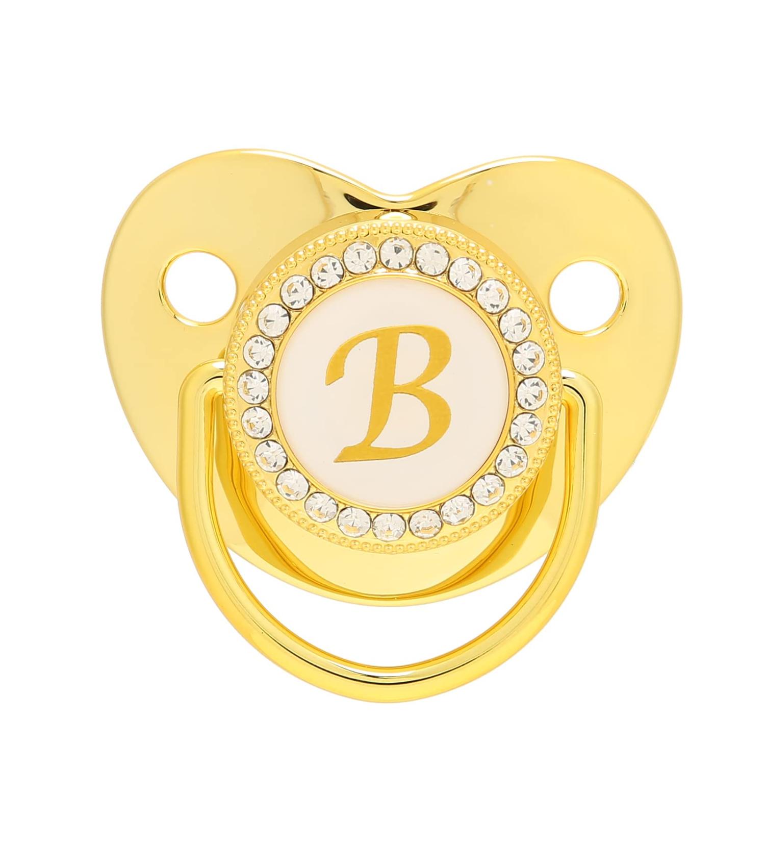 Curved Golden Baby Pacifier with Clip | Safe Materials & Healthy Bling | Ideal for 6-18 Months (Letter B) - Buy Online on GoSupps.com