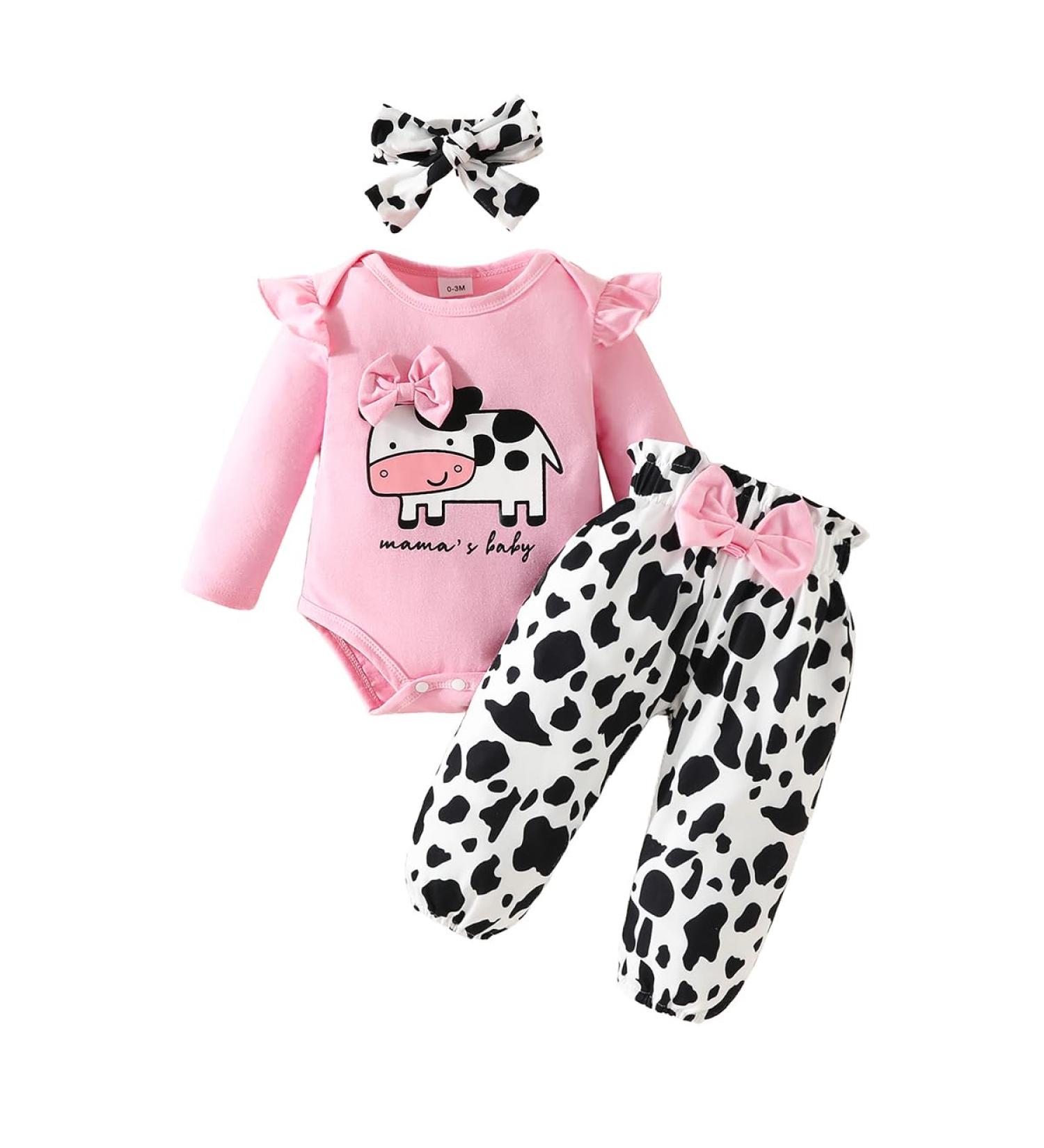 UUAISSO Baby Girls Cow Print Ruffled Outfit Set - Pink, 3-6 Months - Buy Online on GoSupps.com