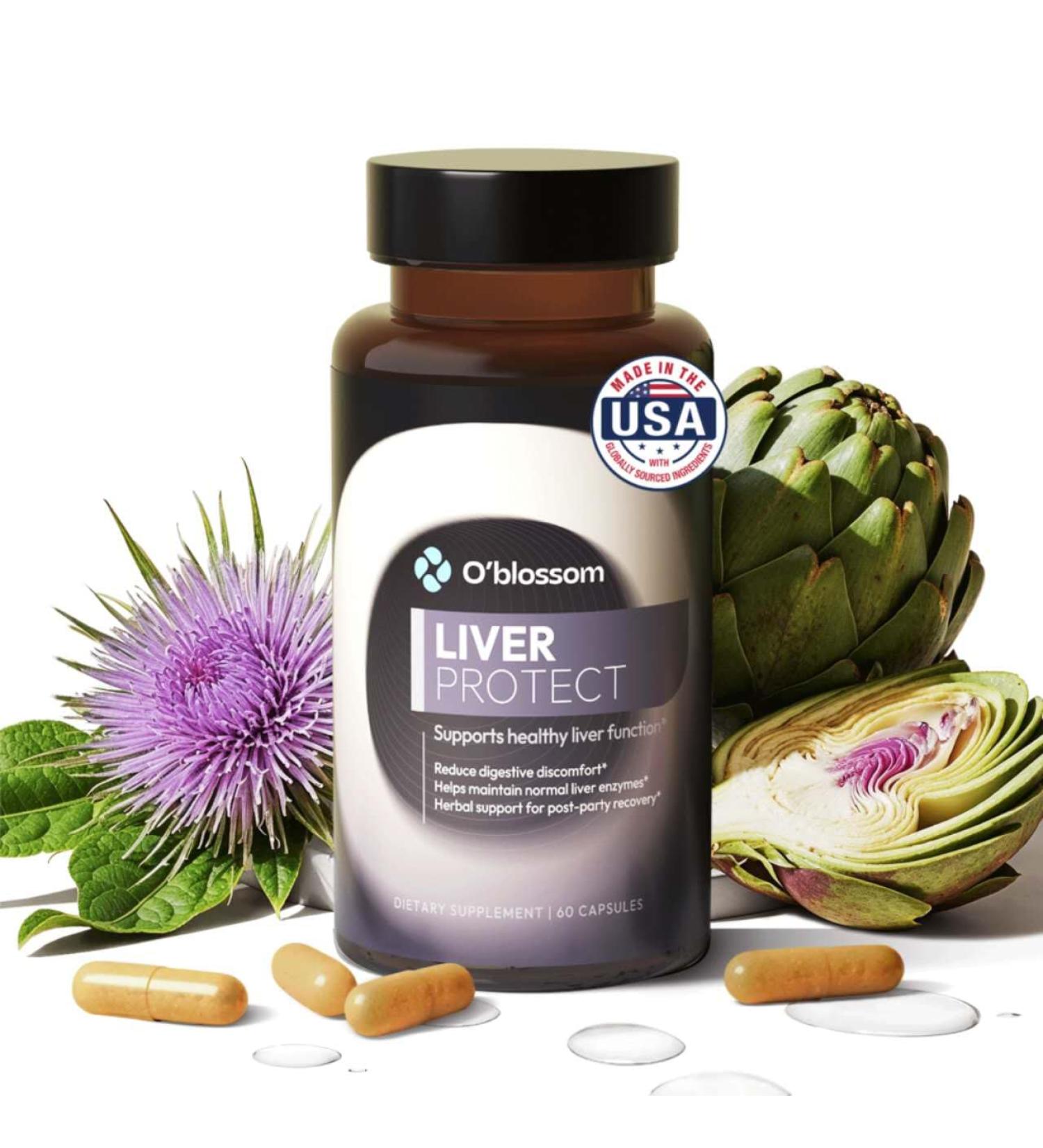 O'blossom Liver Protect Liver Cleanse Drops with Milk Thistle - Clinically Studied for Rapid Relief - Supports Post-Party Recovery & Heavy Meal Digestion - 60 Capsules - Buy Online on GoSupps.com