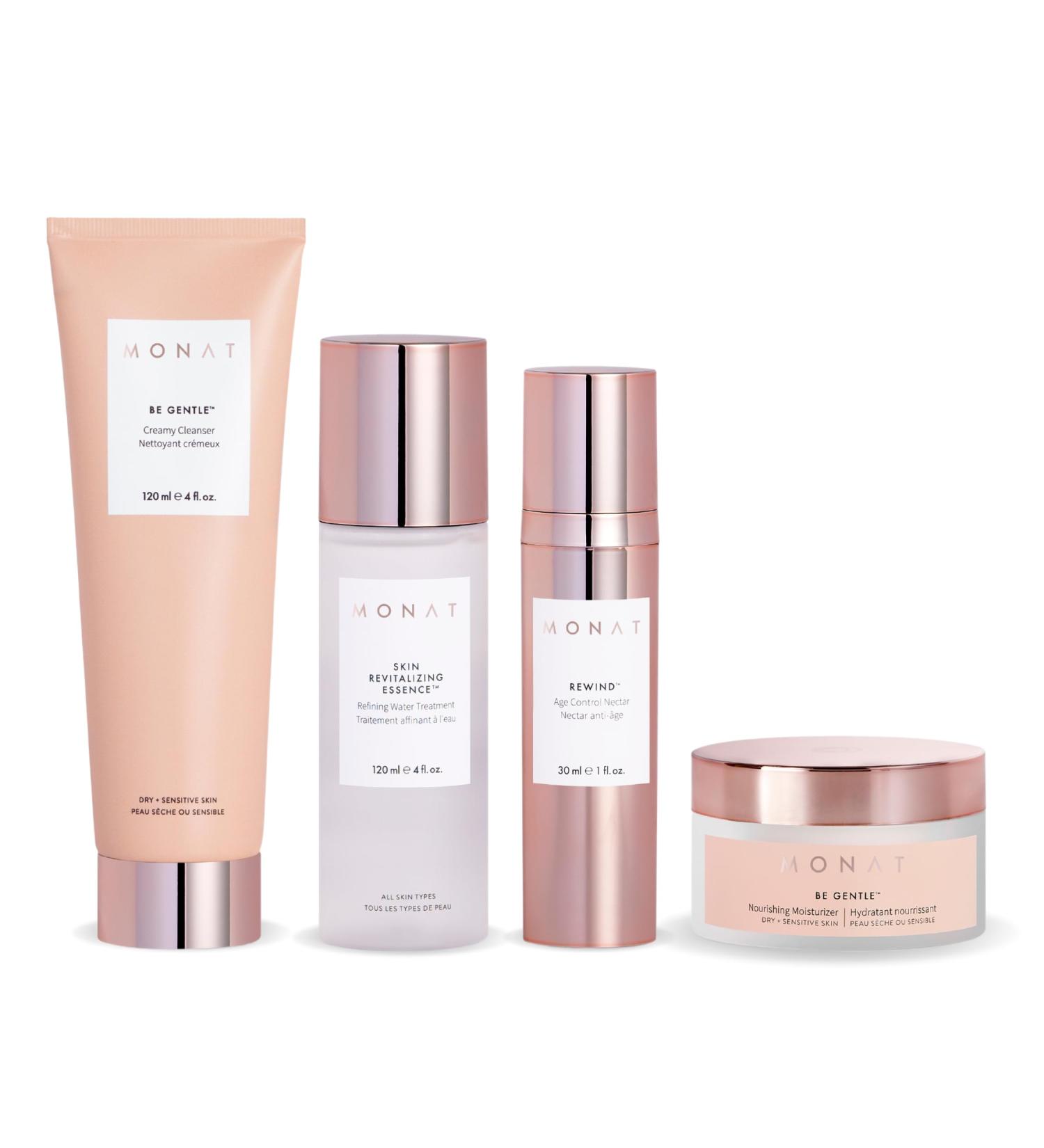 MONAT BE GENTLE Skincare System | Nourishing Cleanser Anti-Aging Nectar & Moisturizer for Sensitive Skin - Shop Internationally - Buy Online on GoSupps.com