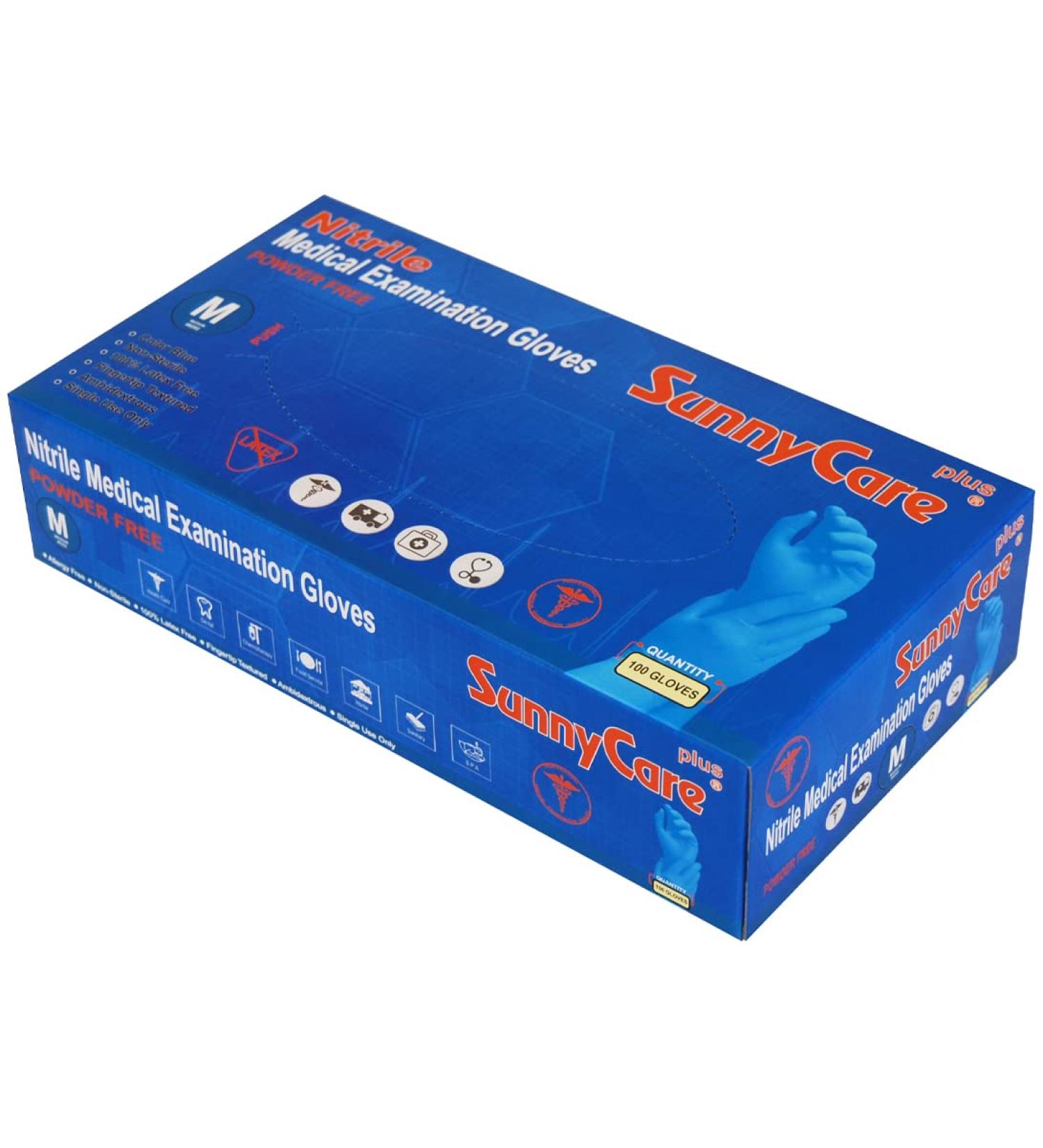 100Pcs SunnyCare 8202 Blue Nitrile Medical Exam Gloves Powder Free Chemo-Rated (Non Vinyl Latex) 100/box Size: Medium