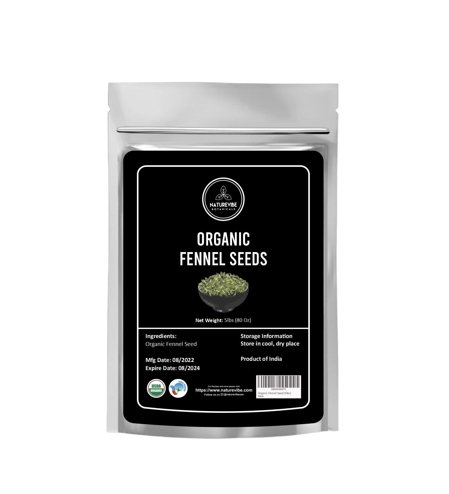 Naturevibe Botanicals Organic Fennel Seeds 5lbs - Gluten Free & Non-GMO | Foeniculum Vulgare for Flavorful & Healthy Snacks (80 oz) - Buy Online on GoSupps.com