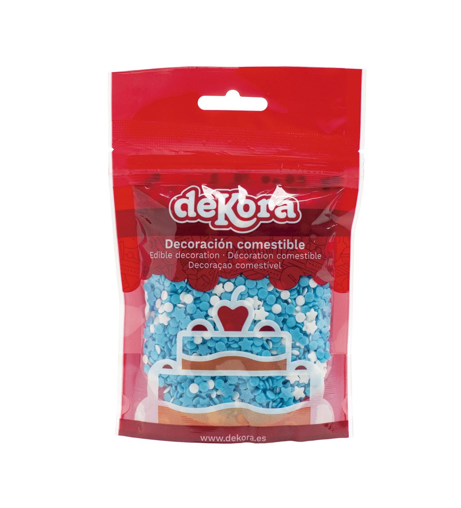 Buy Dekora Confetti Strussel Tortendeko - Edible Blue & White Sugar Decor for Cakes Cupcakes & Desserts - 100g of Stars & Circles - International Shipping Available - Buy Online on GoSupps.com