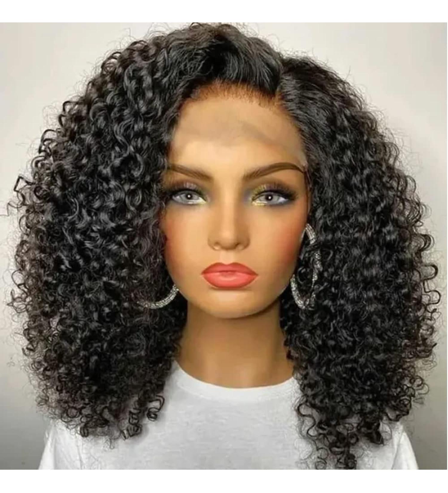 Mongolian Kinky Curly Lace Front Wig 16inch 13x4 HD Transparent Pre Plucked Human Hair Wig for Black Women - Buy Online on GoSupps.com