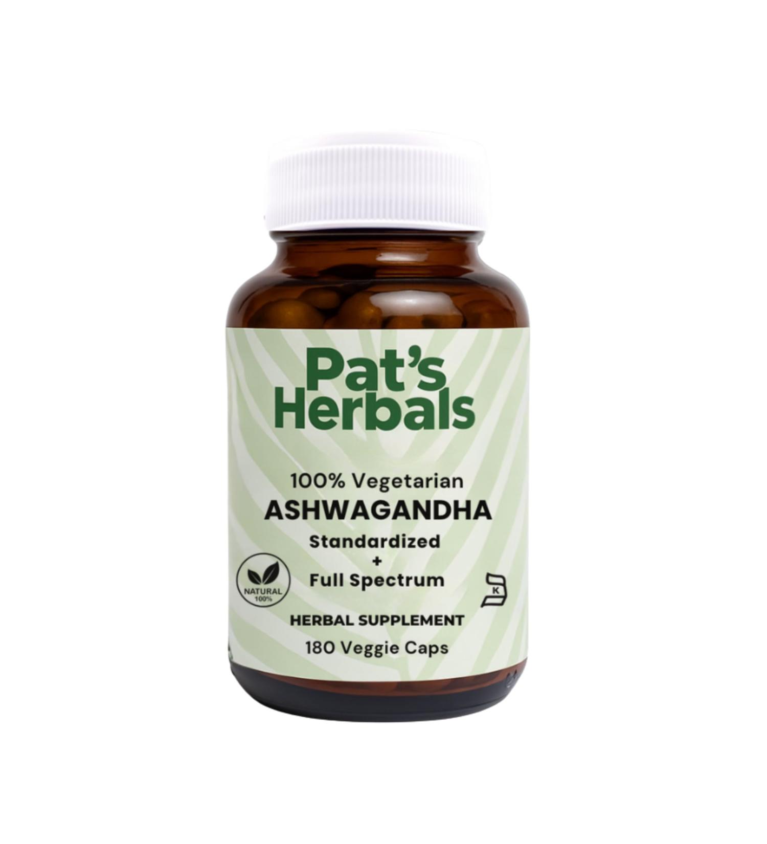Pat's Herbals Ashwagandha Capsules | 180 Count | 600mg Pure Ashwagandha Root | Vegan & Non-GMO | USA Grown - Buy Online on GoSupps.com