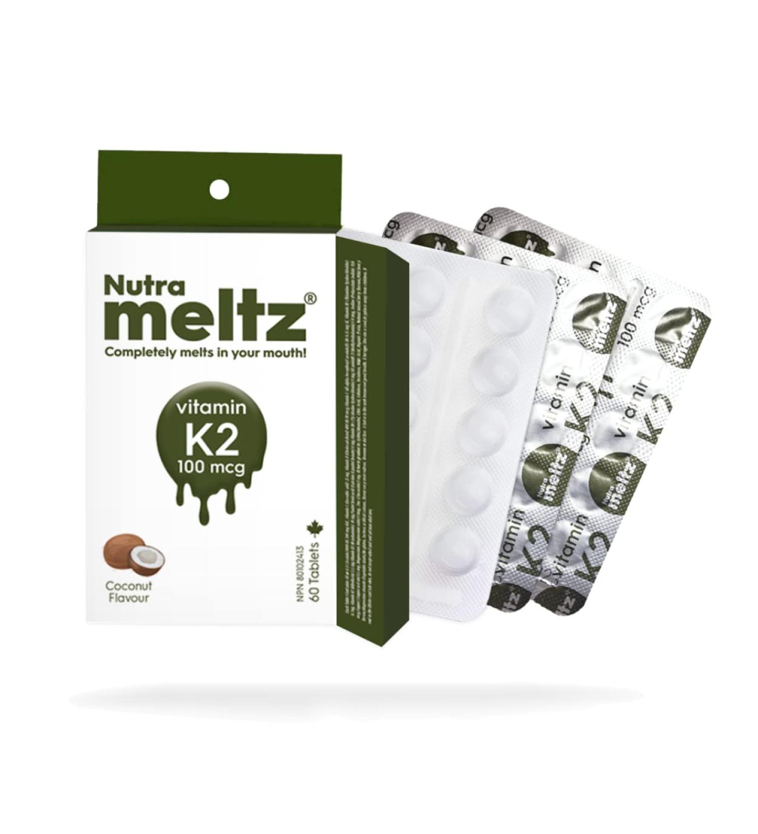 Nutrameltz Vitamin K2 100 mcg Vitamin K2 as MK7 Supplement for Strengthening Teeth Bones Promotes Heart Health Quick Dissolving Tablets for K2 Vitamin Deficiency Coconut Flavour (60 Tablets) - Buy Online on GoSupps.com