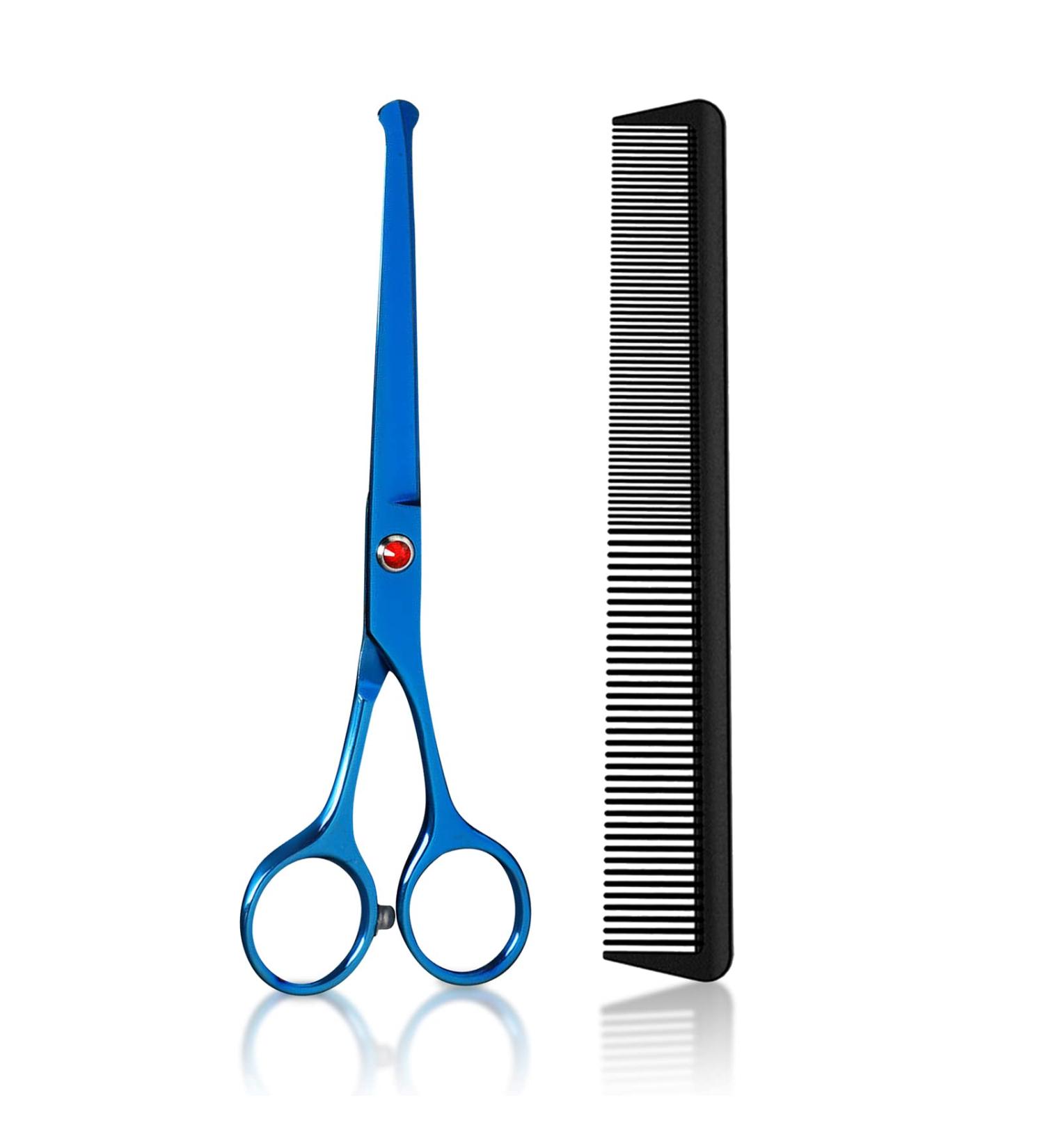 6.5 Inch Professional Stainless Steel Hair Cutting Scissors with Safety Rounded Tips - Barber Hair Shears with Comb - Ideal for Women, Men, and Kids - Blue Shear - Buy Online on GoSupps.com
