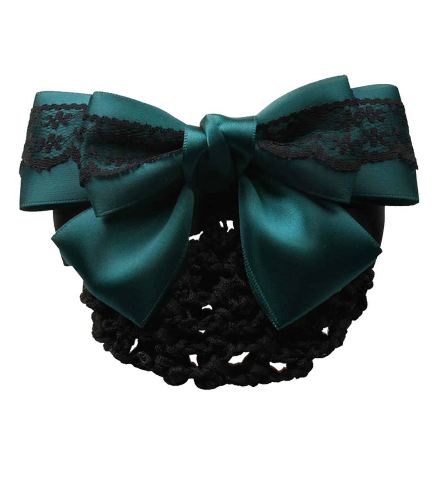 Cheerlife hair clip with hair net rhinestones pearls bun hair clip hair clip ponytail bow knot net green