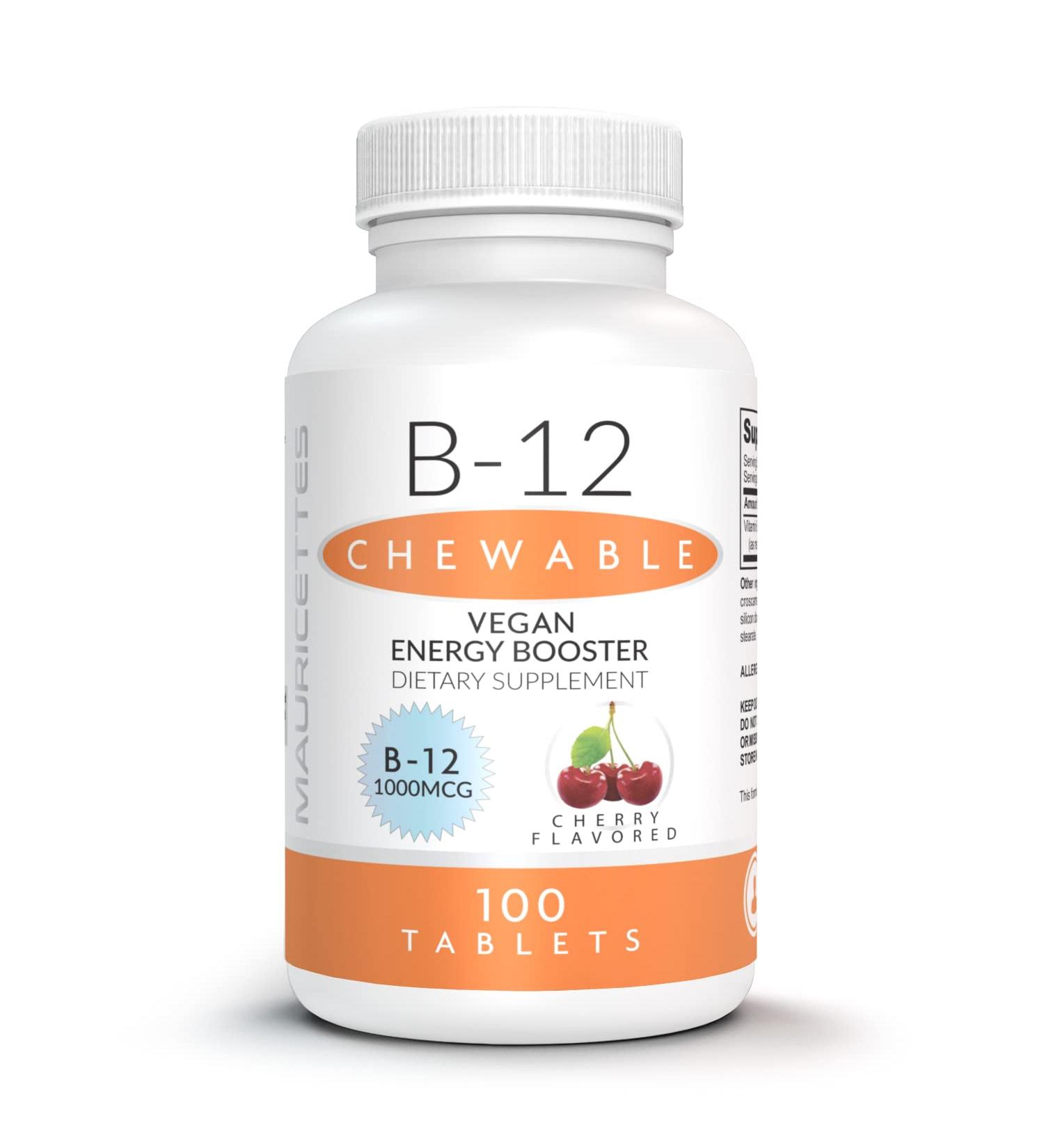 Mauricettes Chewable Vegan B12 Methylcobalamin - Cherry Flavored 1000 Tablets - Energy & Immune Support - Buy Online on GoSupps.com
