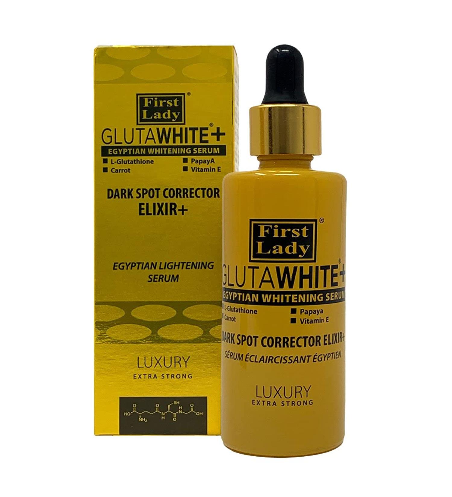 First Lady Glutawhite+ Egyptian Skin Brightening Beauty Elixir+ Serum 60ml with L- Glutathione Papaya Carrot Vitamin E dark spot remover for face