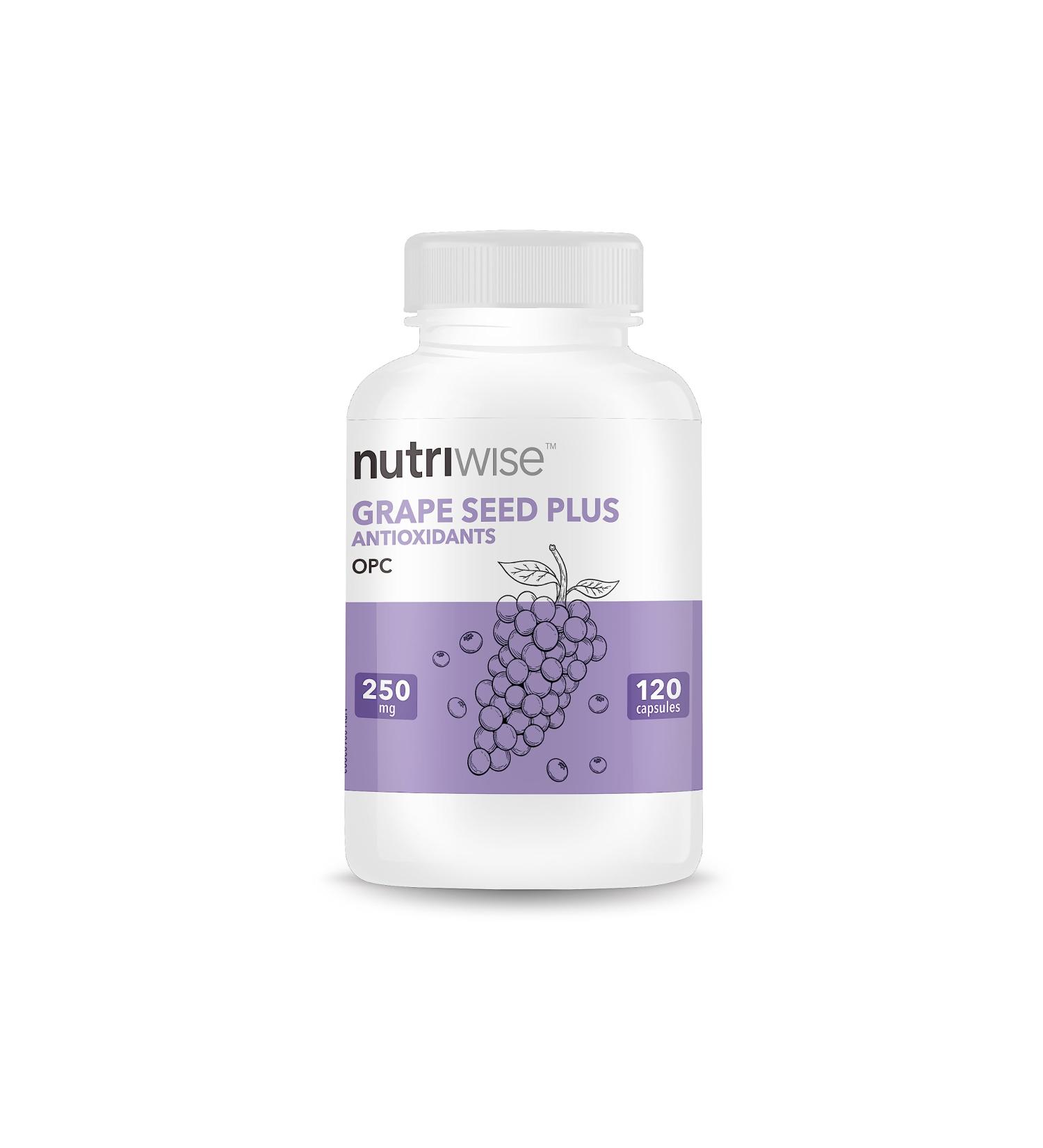 Nutriwise Grape Seed Plus OPC Antioxidants Formula 250mg 120 Capsules (Grape seed Grape Skin Blueberry Bilberry Pine Bark Green Tea) - Buy Online on GoSupps.com