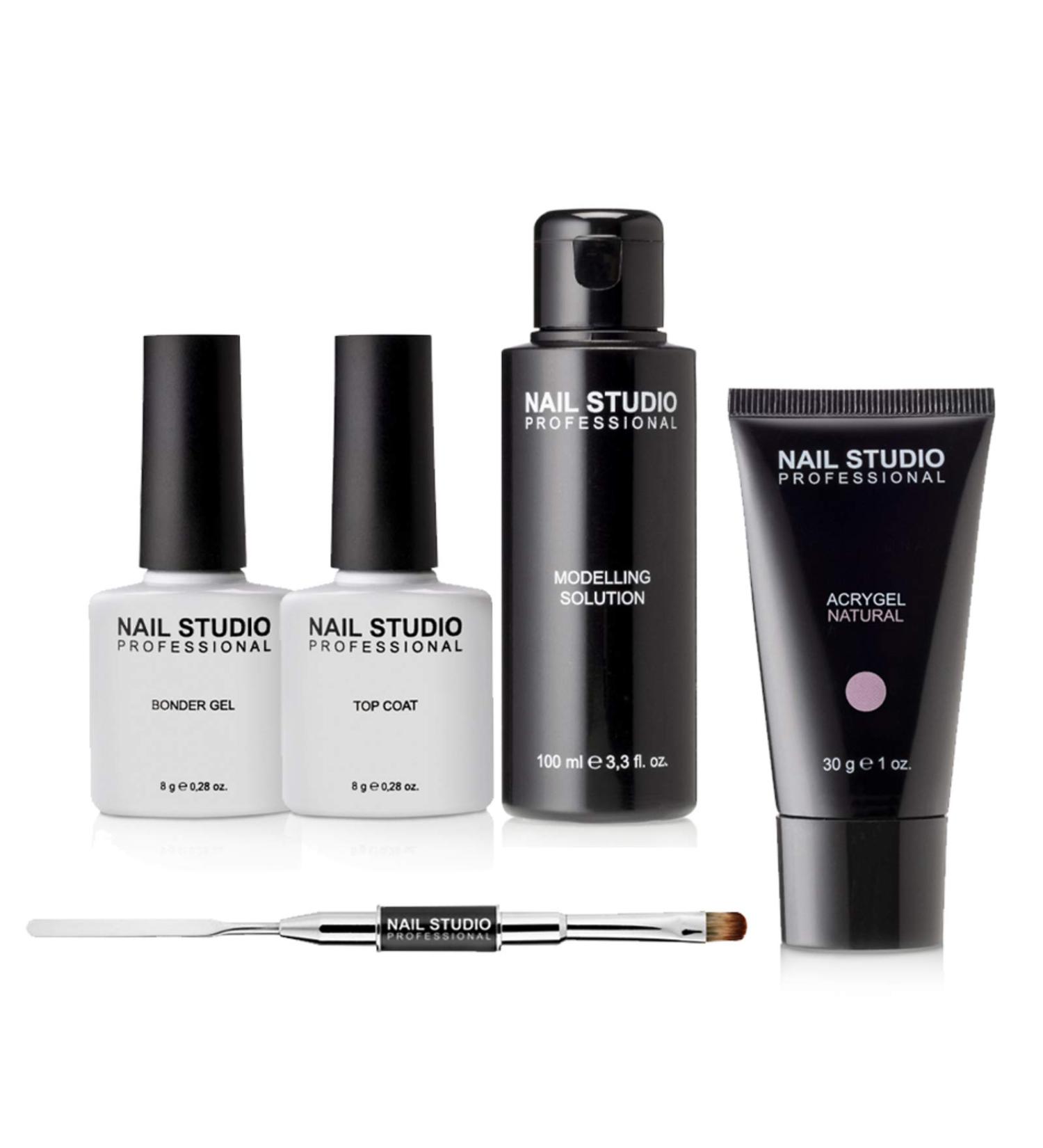 Nail Studio Professional Acryl-Gel Set-Professional nail polish set with base modeling fluid acrylic gel for structure acrylic deck lacquer and spatula