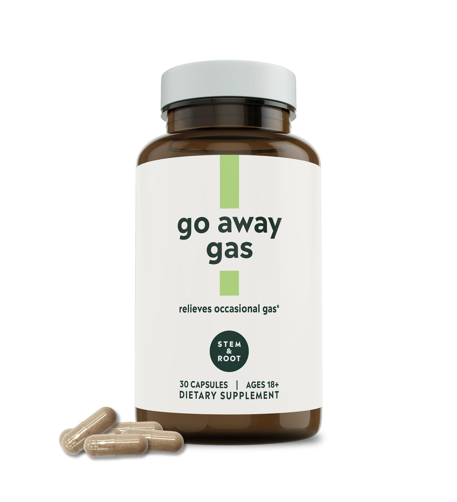 Stem & Root Go Away Gas Supplement | Vegan & Gluten-Free Probiotics Digestive Enzymes & Ginger | Relieves Occasional Gas | 30 Capsules - Buy Online on GoSupps.com