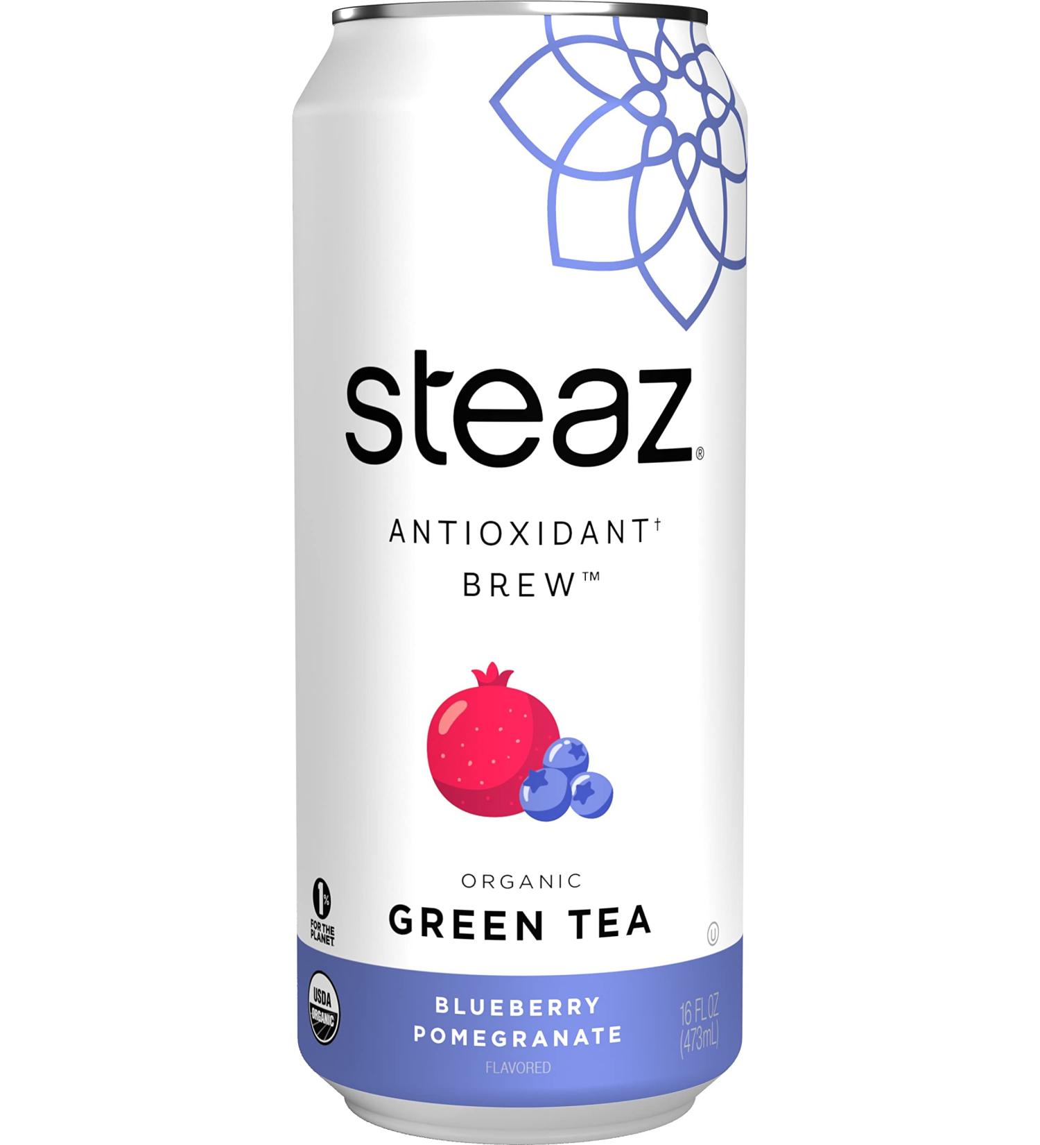 Steaz Organic Blueberry Pomegranate Iced Green Tea - 16oz, Pack of 12 | Antioxidant Brew - Buy Online on GoSupps.com