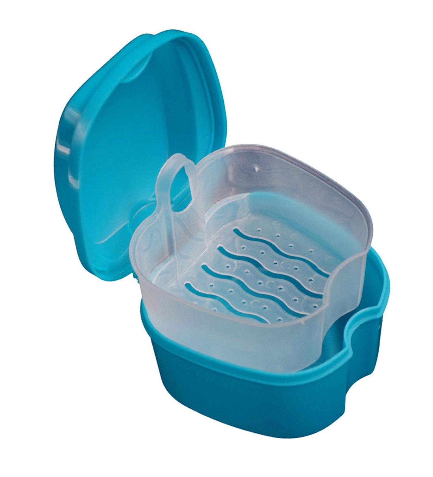 Gusengo Denture Container - Dark Blue Plastic Braces Storage Box with Sieve for Prosthesis Teeth Cleaning | International Shipping - Buy Online on GoSupps.com