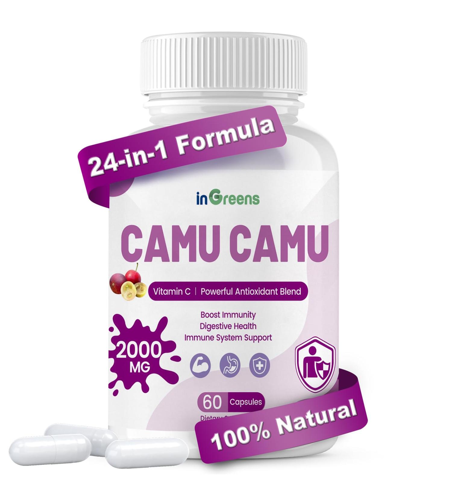 Organic Camu Camu Capsules 2000mg | High Natural Vitamin C Powerful Antioxidant Blend | 60 Capsules Non-GMO Gluten-Free Immune Support & Skin Health 60 Count (Pack of 1) - Buy Online on GoSupps.com