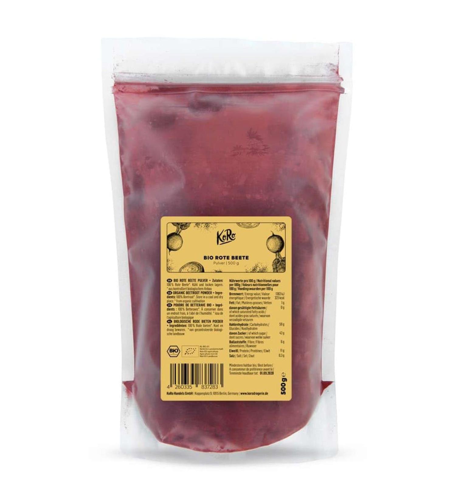 KoRo - Organic Beetroot Powder 500g - 100% natural food coloring with a subtle taste rich in minerals and vitamins - Buy Online on GoSupps.com