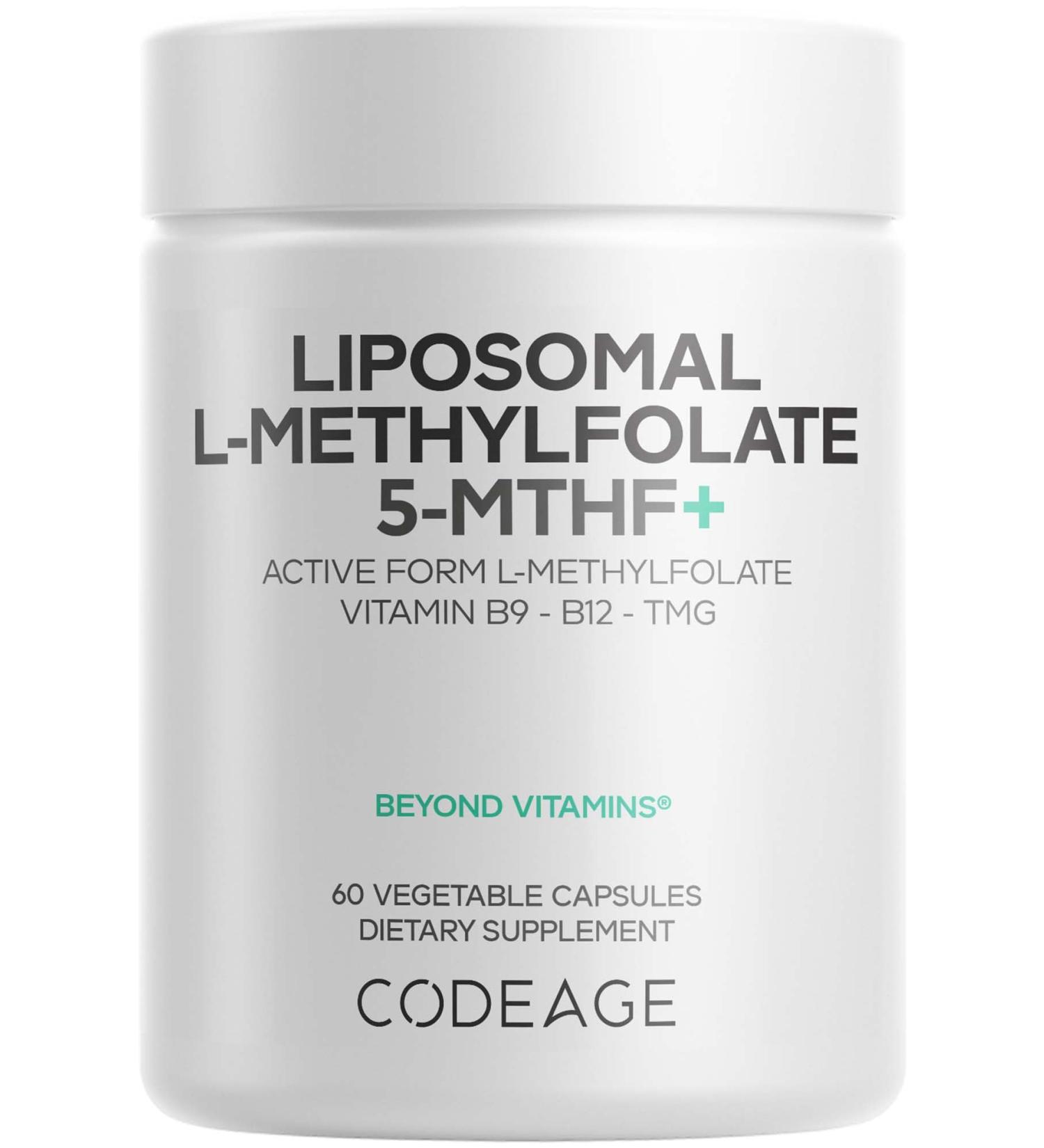Codeage Liposomal L-Methylfolate 5-MTHF+ - Active Vitamin B9 Methylcobalamin B12 Betaine TMG B6-2-Month Supply Multivitamins - Liposomal Delivery - Bioavailable B-Vitamin Complex - 60 Capsules - Buy Online on GoSupps.com