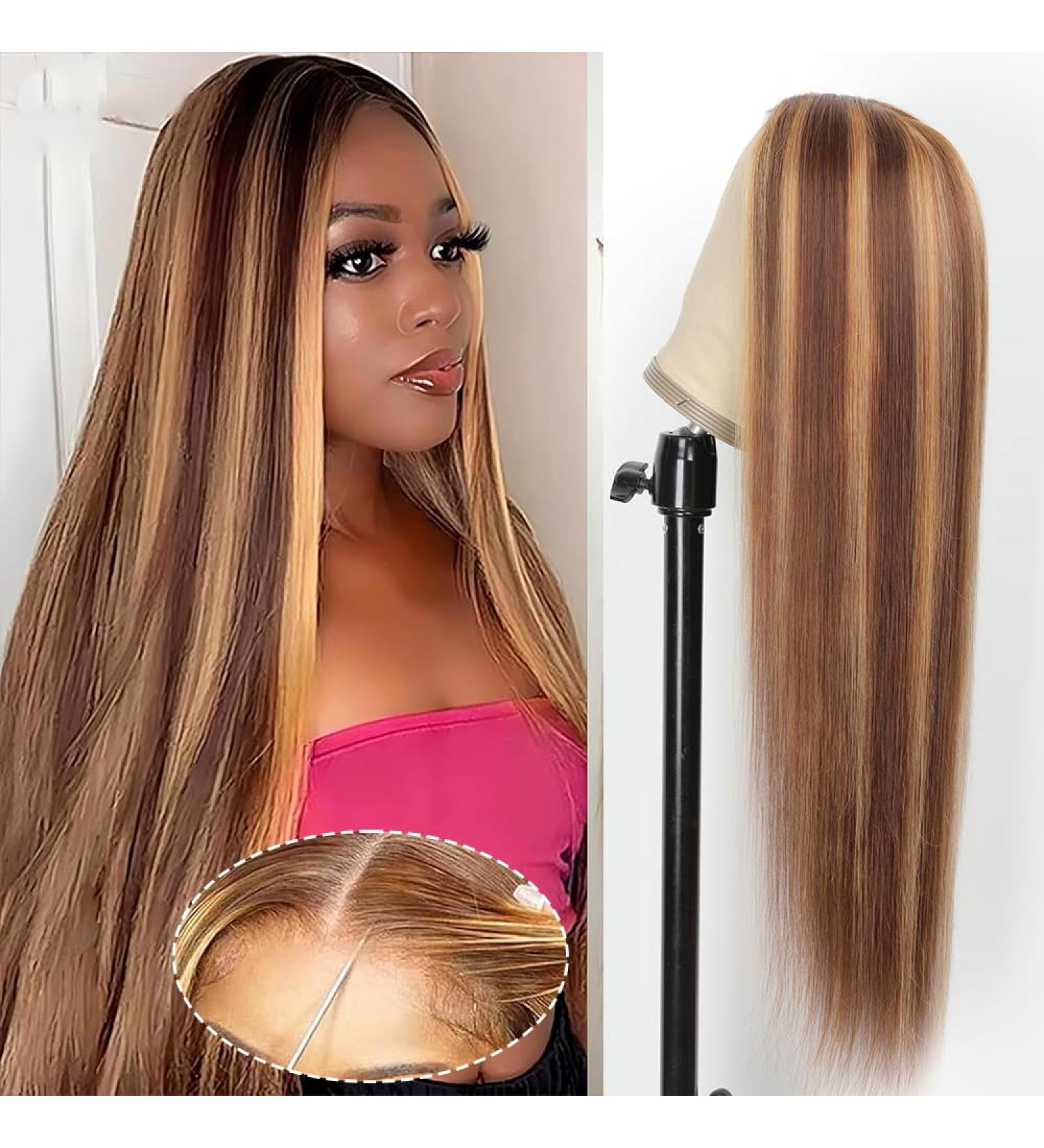 Buy YDDM 5x5 HD Lace Front Wig - 24 Real Human Hair Pre-Plucked Highlighted 180% Density for Black Women - Glueless Bone Straight Wig - Buy Online on GoSupps.com