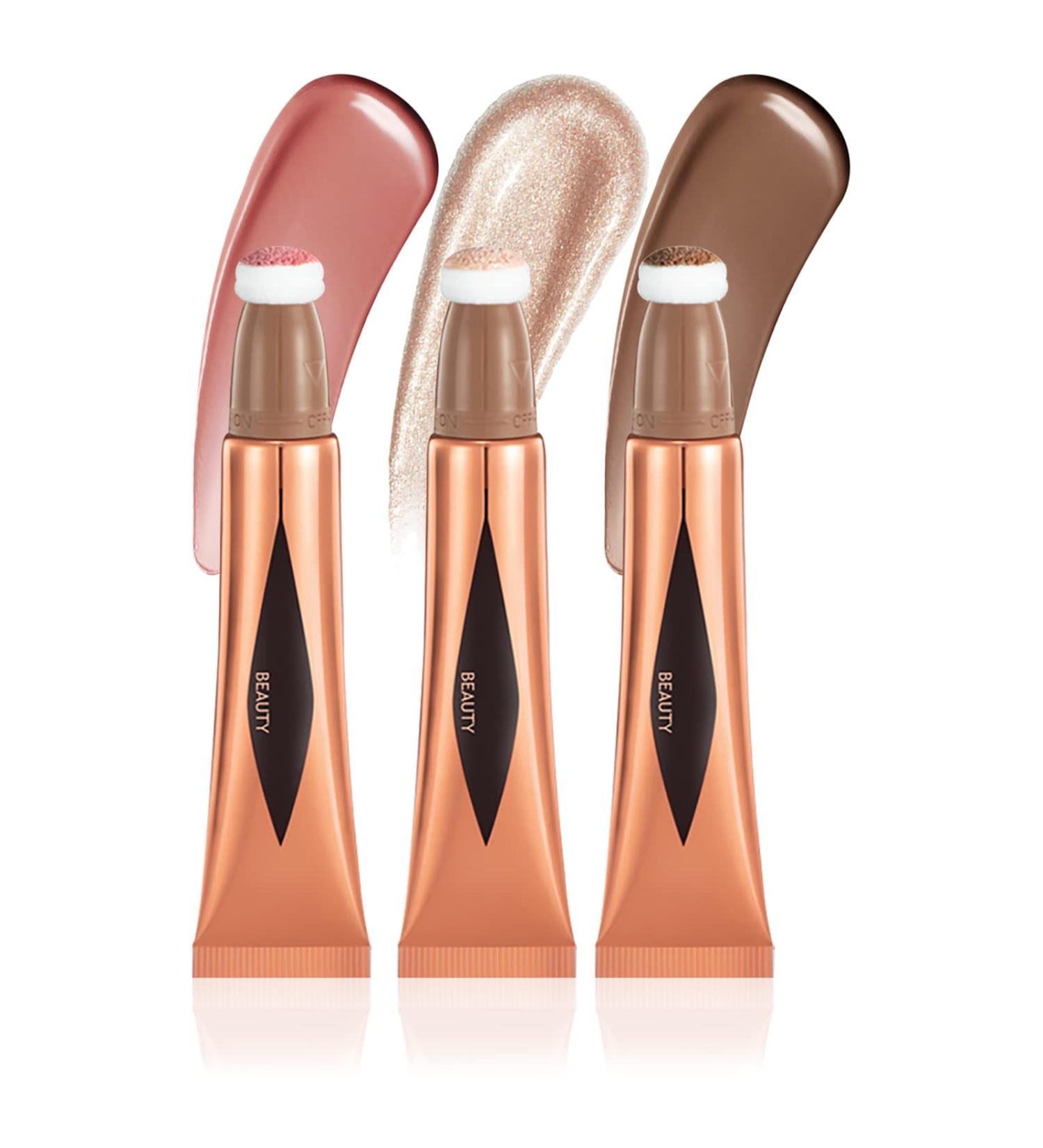 PASNOWFU Contour Beauty Wand 3Pcs Set - Coral Pink and Pea Face Concealer Highlighter Stick | Waterproof Long-lasting Blush Pen with Soft Cushion Applicator for Smooth Matte Finish - Buy Online on GoSupps.com