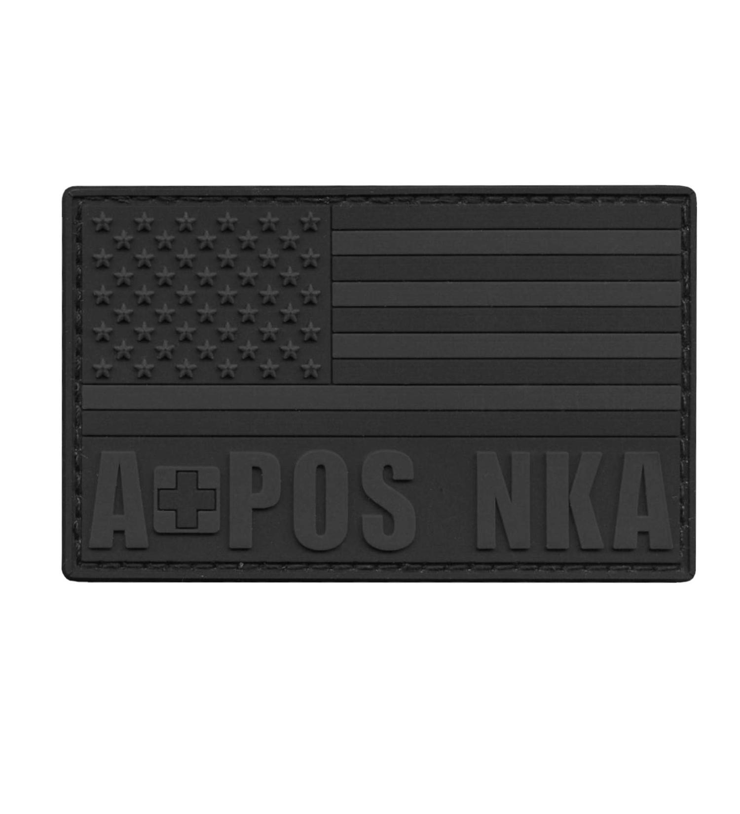 Blackout USA America Flag APOS A+ A POS Blood Type NKA Subdued No Known Drug Allergies Tactical PVC Rubber Patch
