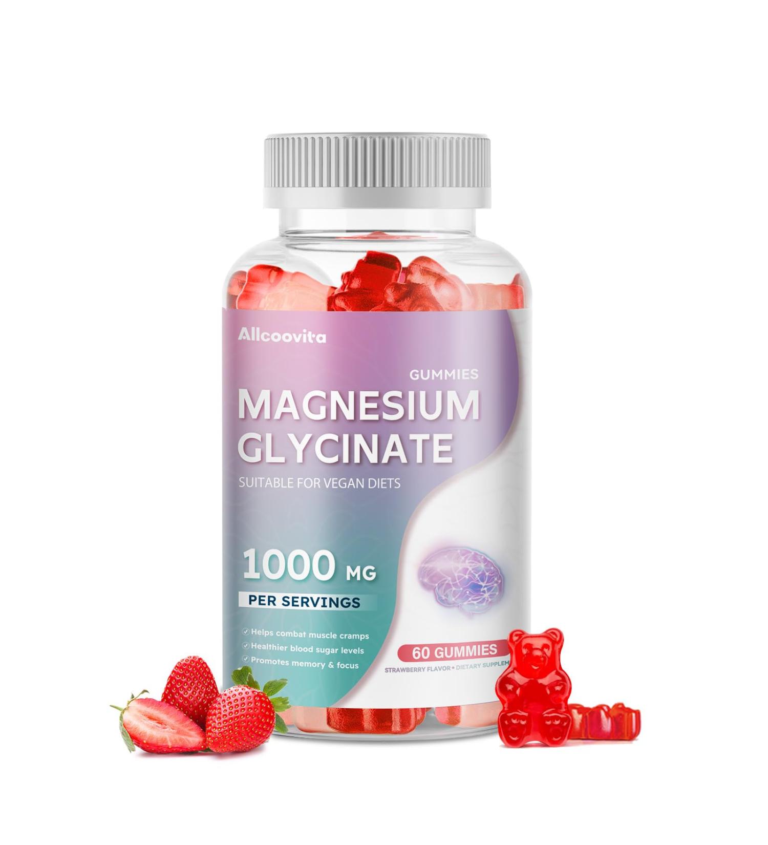 Magnesium Glycinate Gummies 1000mg - Sugar Free Magnesium Potassium Supplement with Vitamin D B6 CoQ10 for Calm Mood & Sleep Support - 60 Strawberry Gummies -1 Pack Strawberry 60 Count (Pack of 1) - Buy Online on GoSupps.com