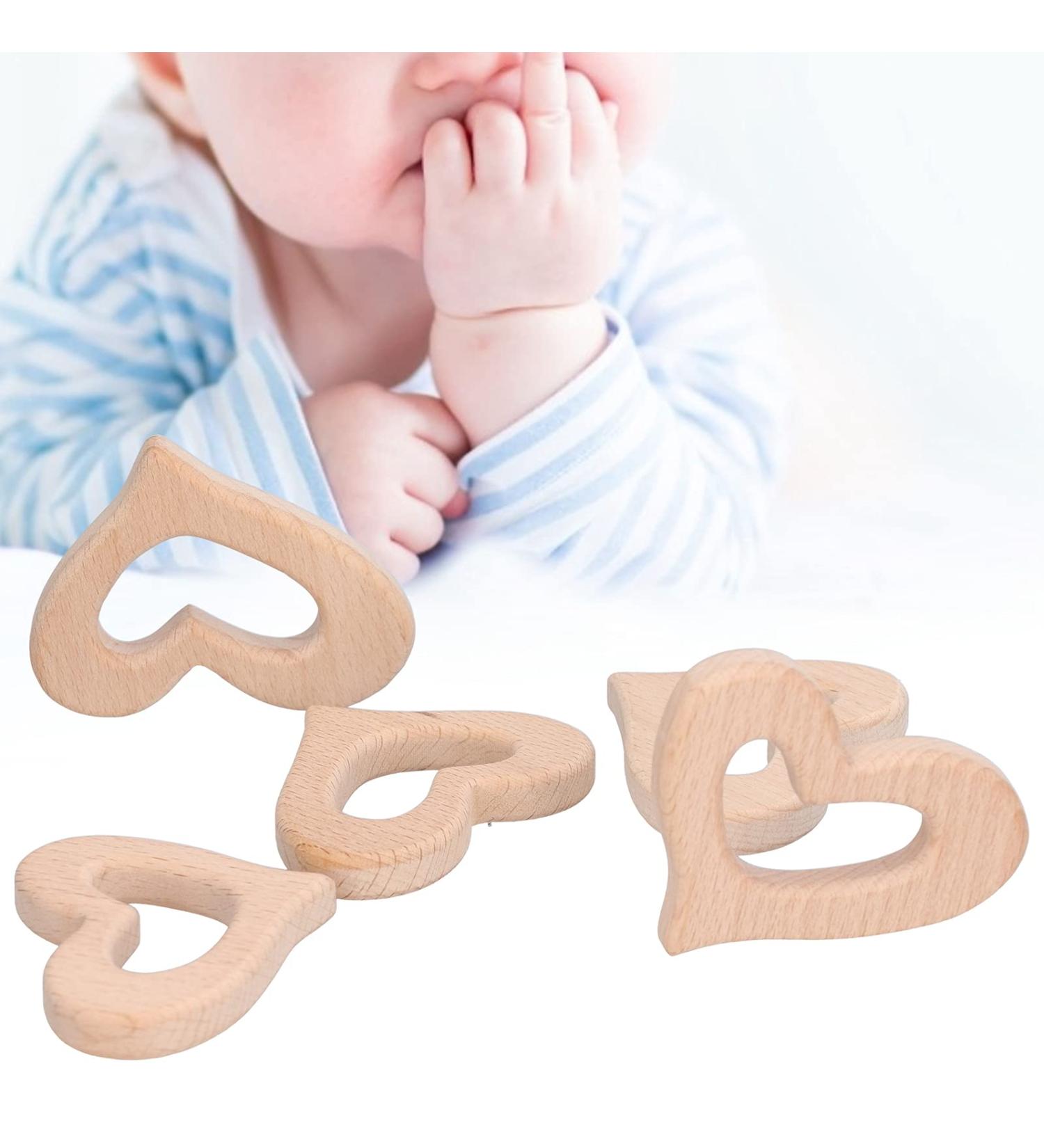 5Pcs DIY Heart Shaped Wooden Baby Teether Toys - Kids Toy Necklace Pendant Craft Accessory - Buy Online on GoSupps.com