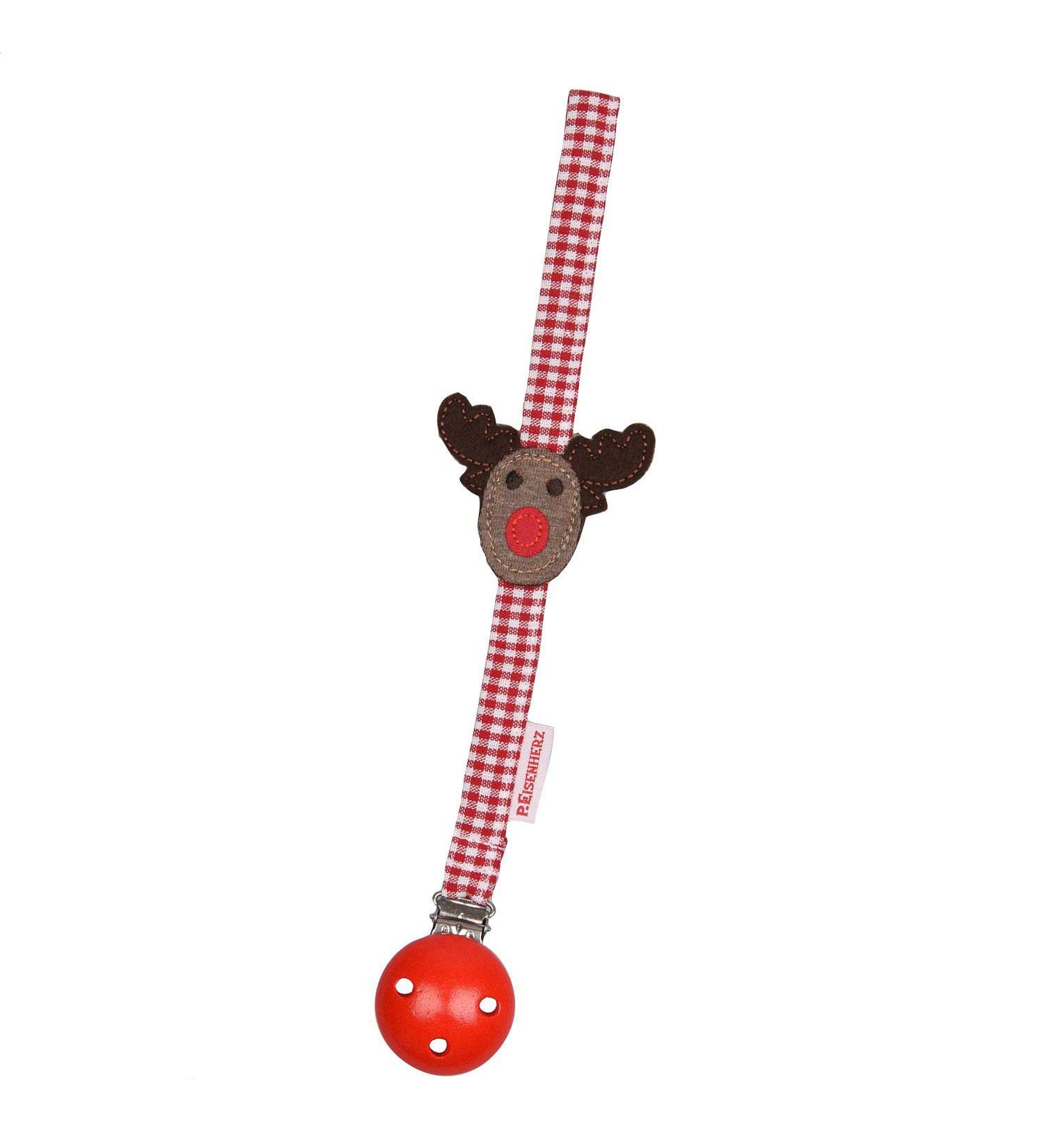 Eisenherz pacifier strap reindeer red white Christmas wooden clip silicone ring