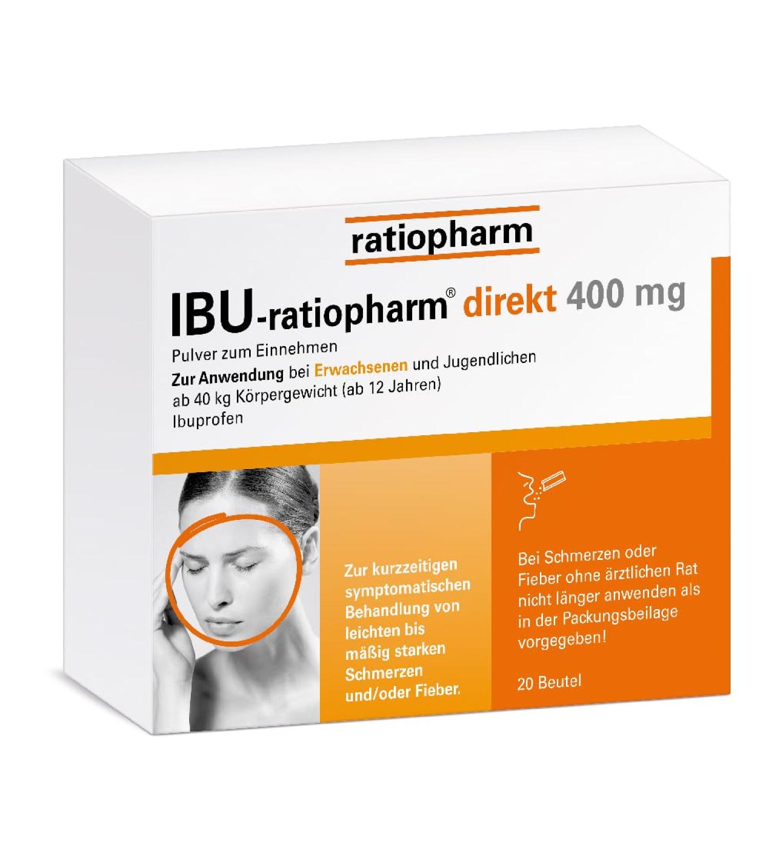 IBU-ratiopharm Direct 400 mg Powder Waterless Ibuprofen Painkiller for On-the-Go Relief | 20 Pieces - Buy Online on GoSupps.com