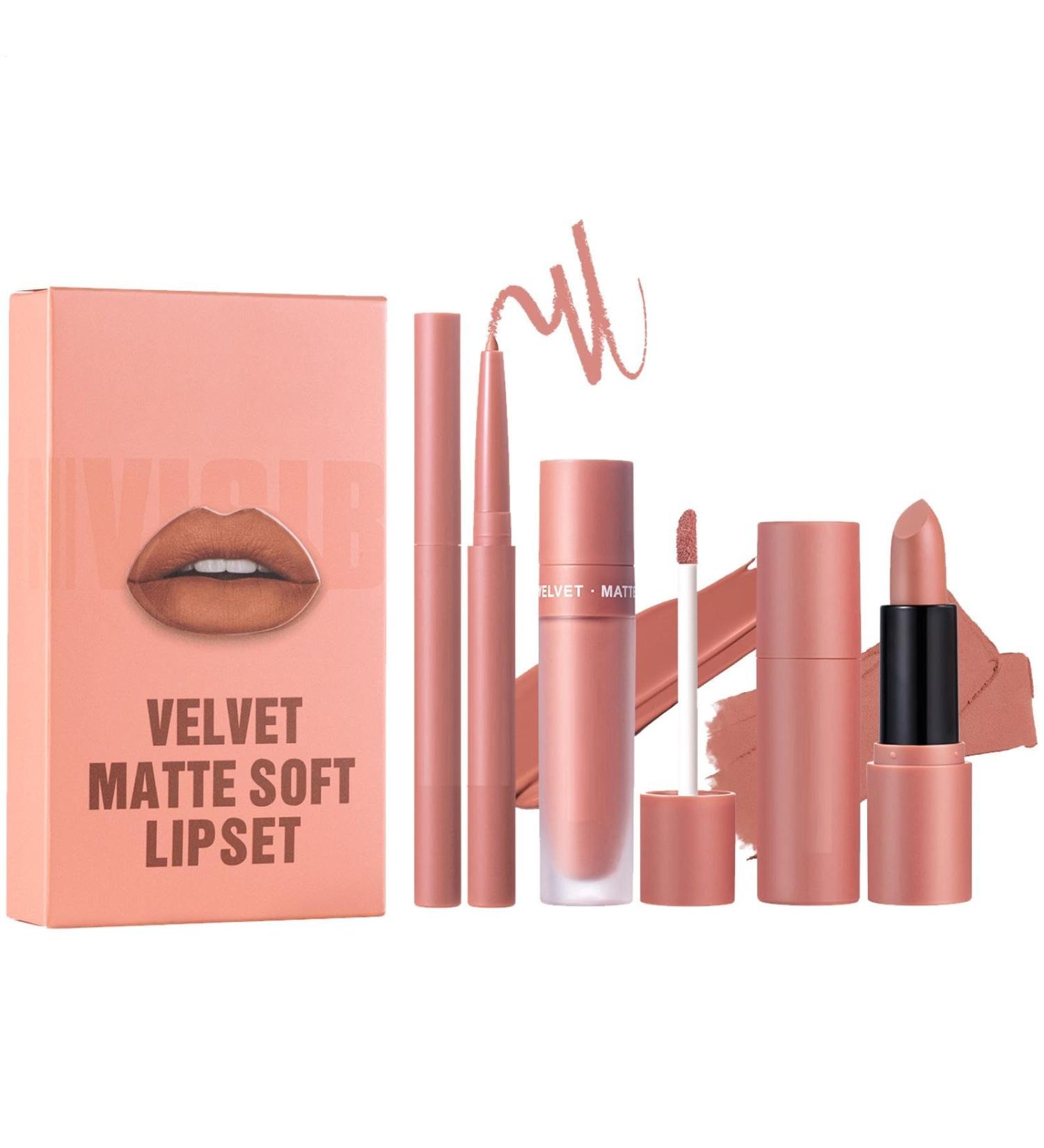 Liquid lipstick set matte lipstick liner lip gloss kit complete lip makeup set 3x easy-to-apply long-lasting lip products - Buy Online on GoSupps.com