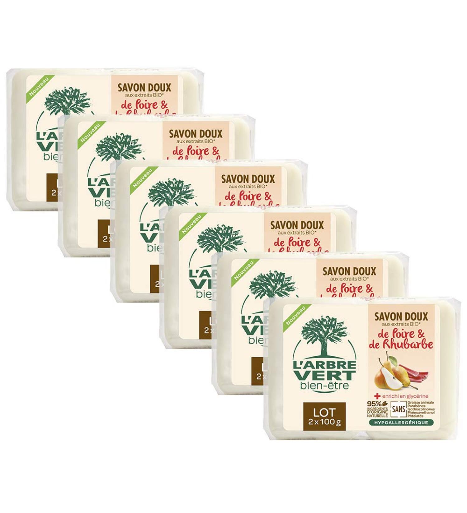 L'Arbre Vert L'arbre vert Pack of 6 Soft Pear-Rhubarb Solid Soap 2 x 100 g