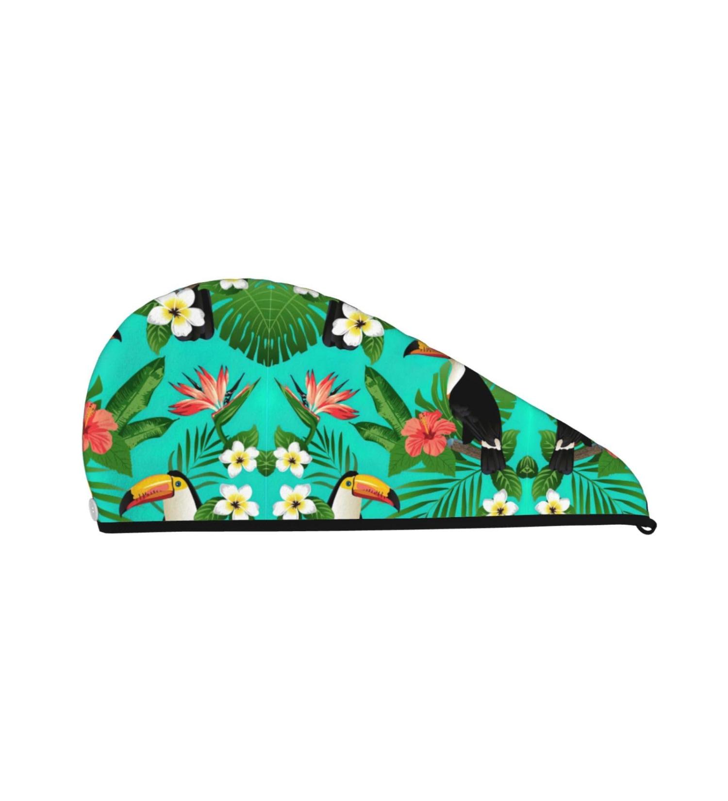Tropical Birds Coral Velvet Quick-Dry Hair Cap | Travel & Home Hair Towel for Men & Women - Shop Now - Buy Online on GoSupps.com